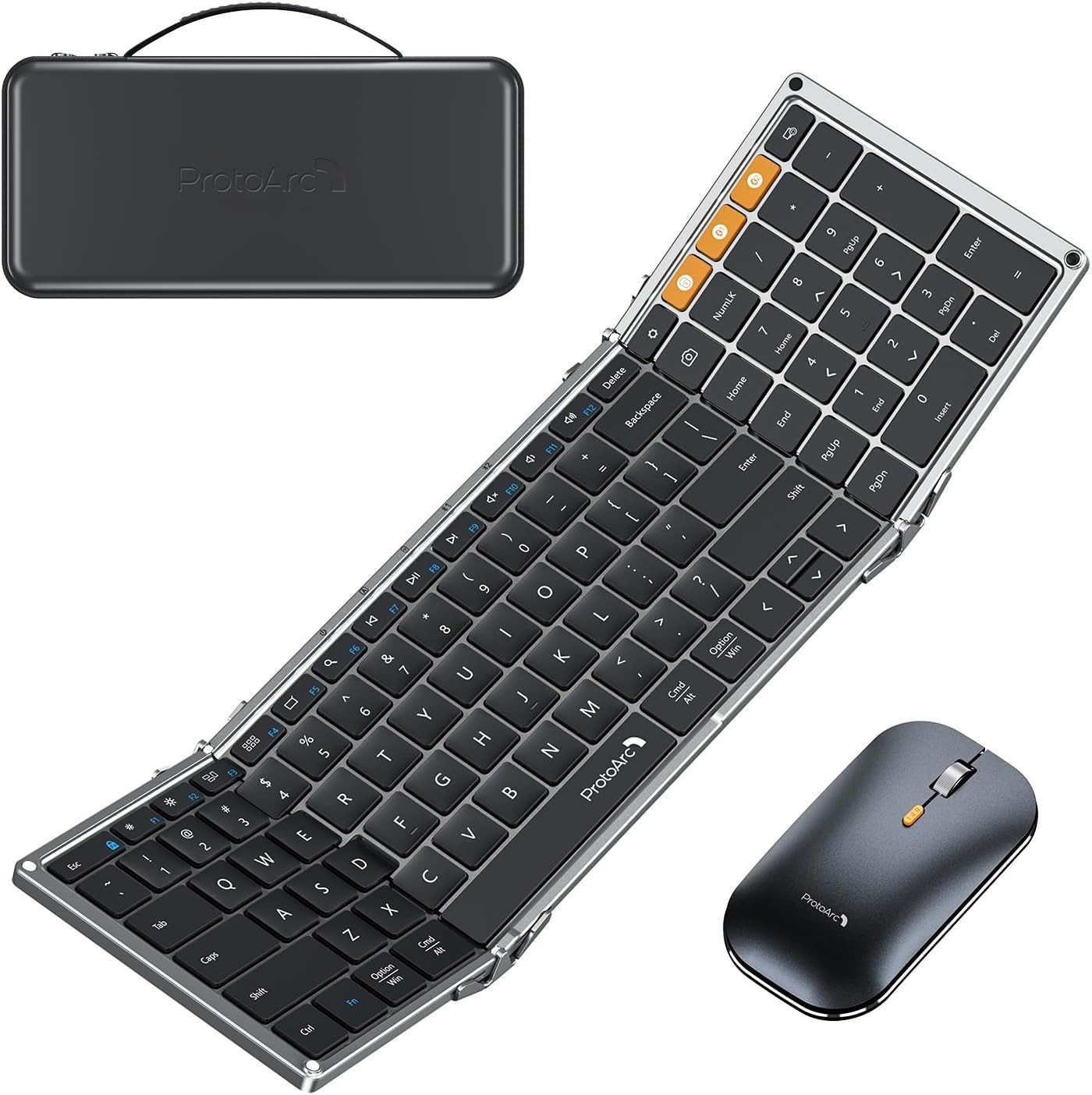 ProtoArc XKM01 Foldable Wireless Keyboard Mouse Combo Full-Size Travel Black NEW
