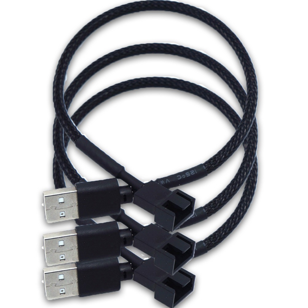 3Pcs Reusable Fan Connect Cable USB to 4 Pin Adapter for Pc Cooling Fans
