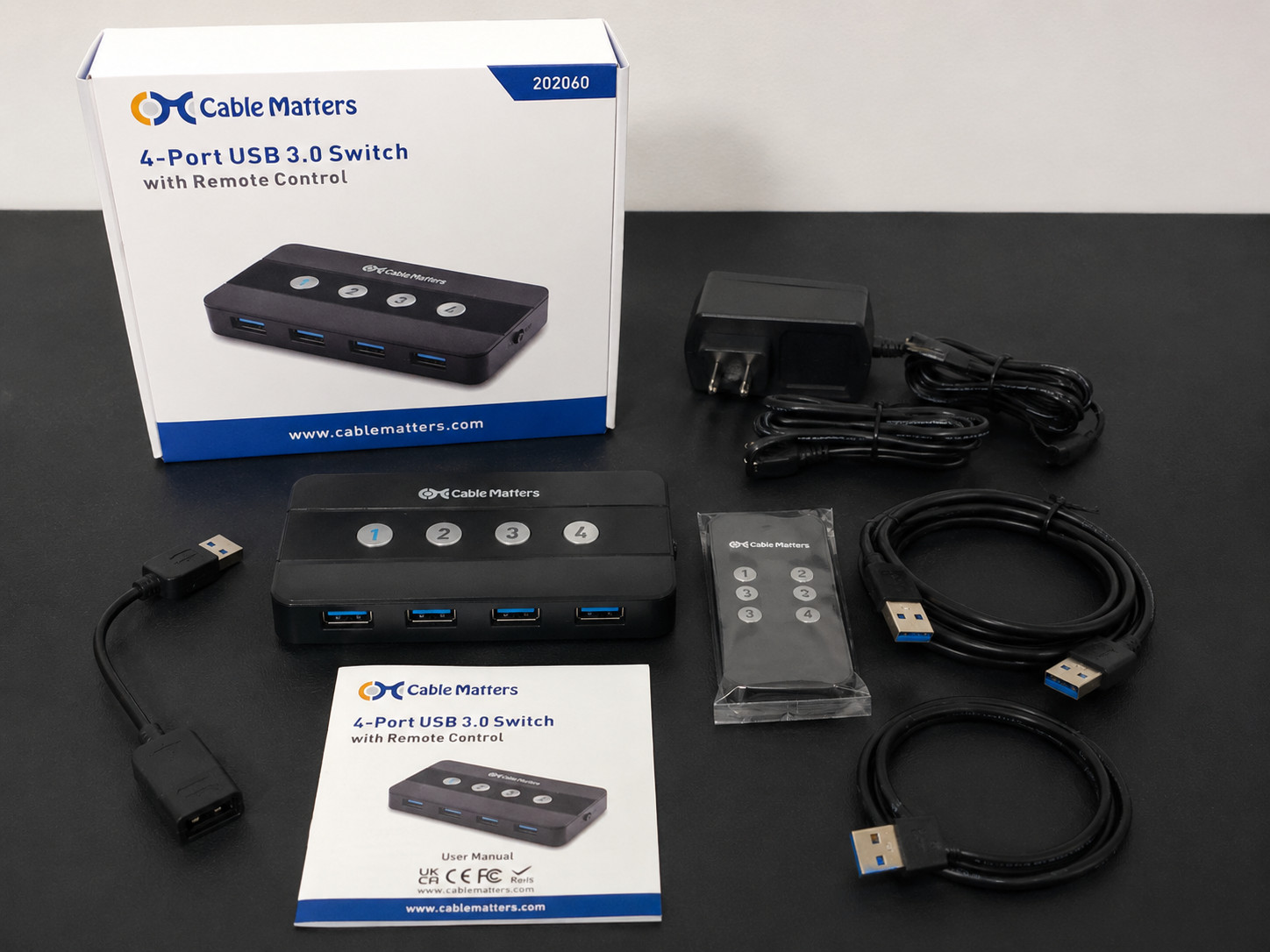 Cable Matters 202060 4-Port USB 3.0 Sharing Switch Remote Control NEW