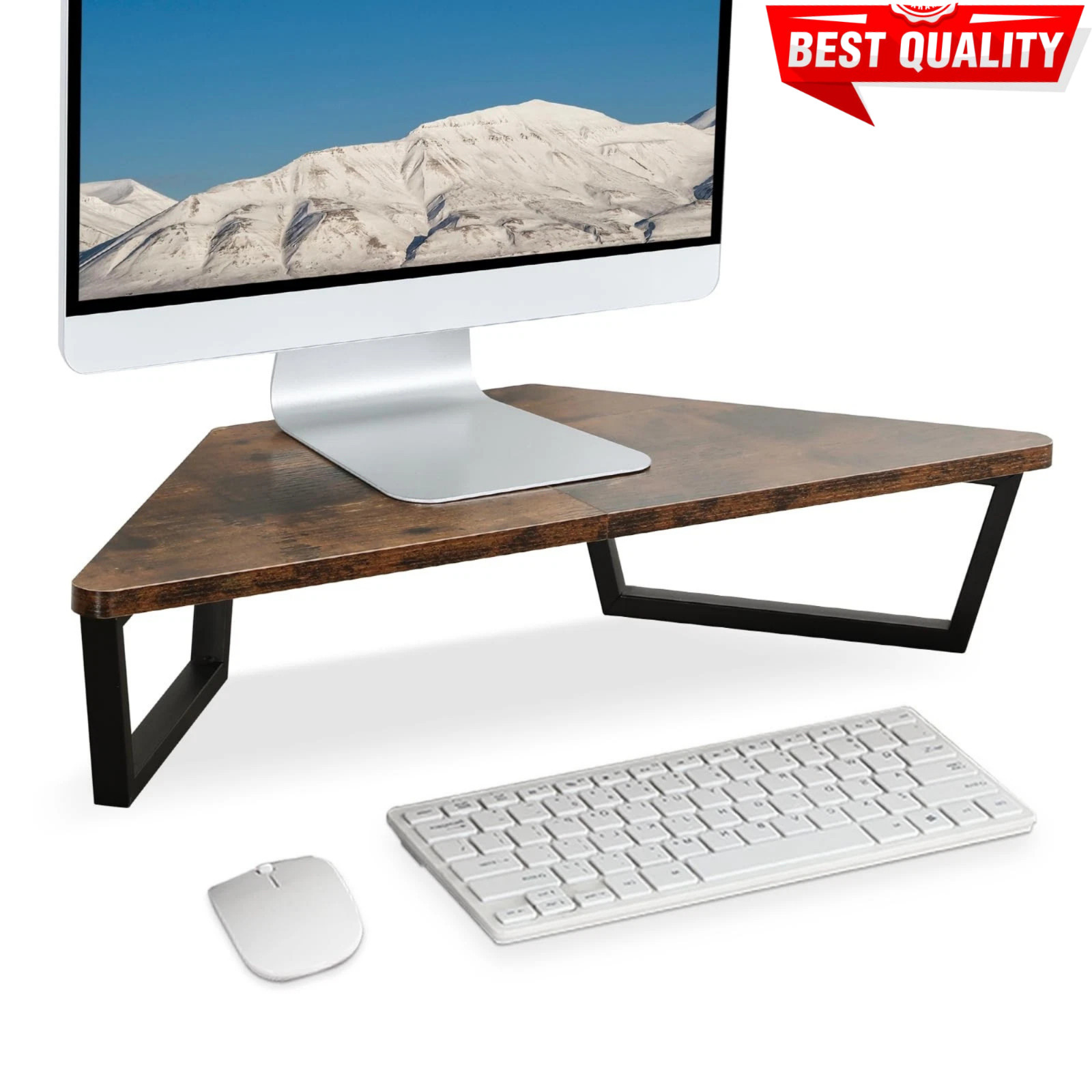 26 inch Triangle Monitor Stand Riser, Desktop Corner Shelf with Metal Leg
