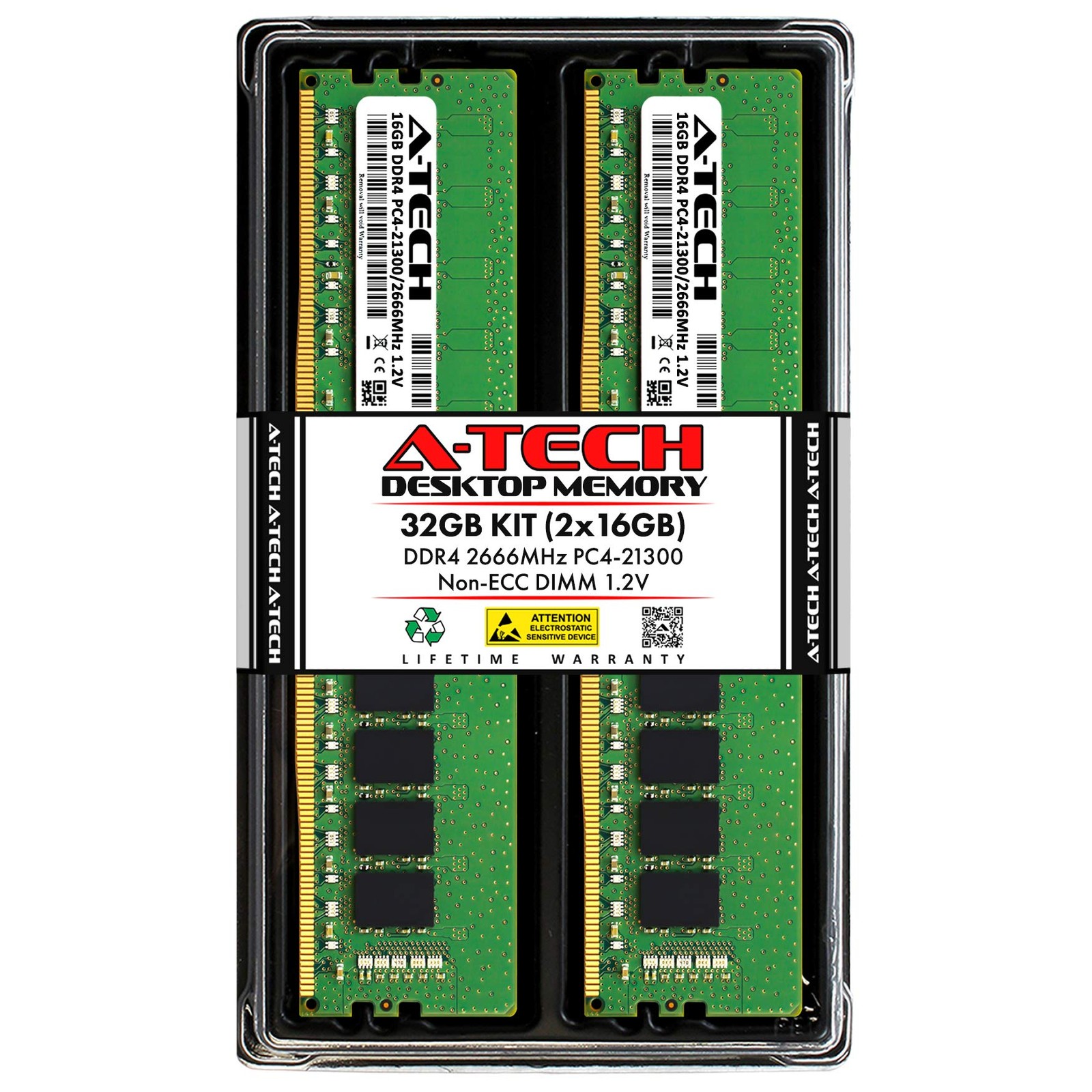A-Tech 32GB DDR4 UDIMM Desktop Memory 2666MHz 2 Pack