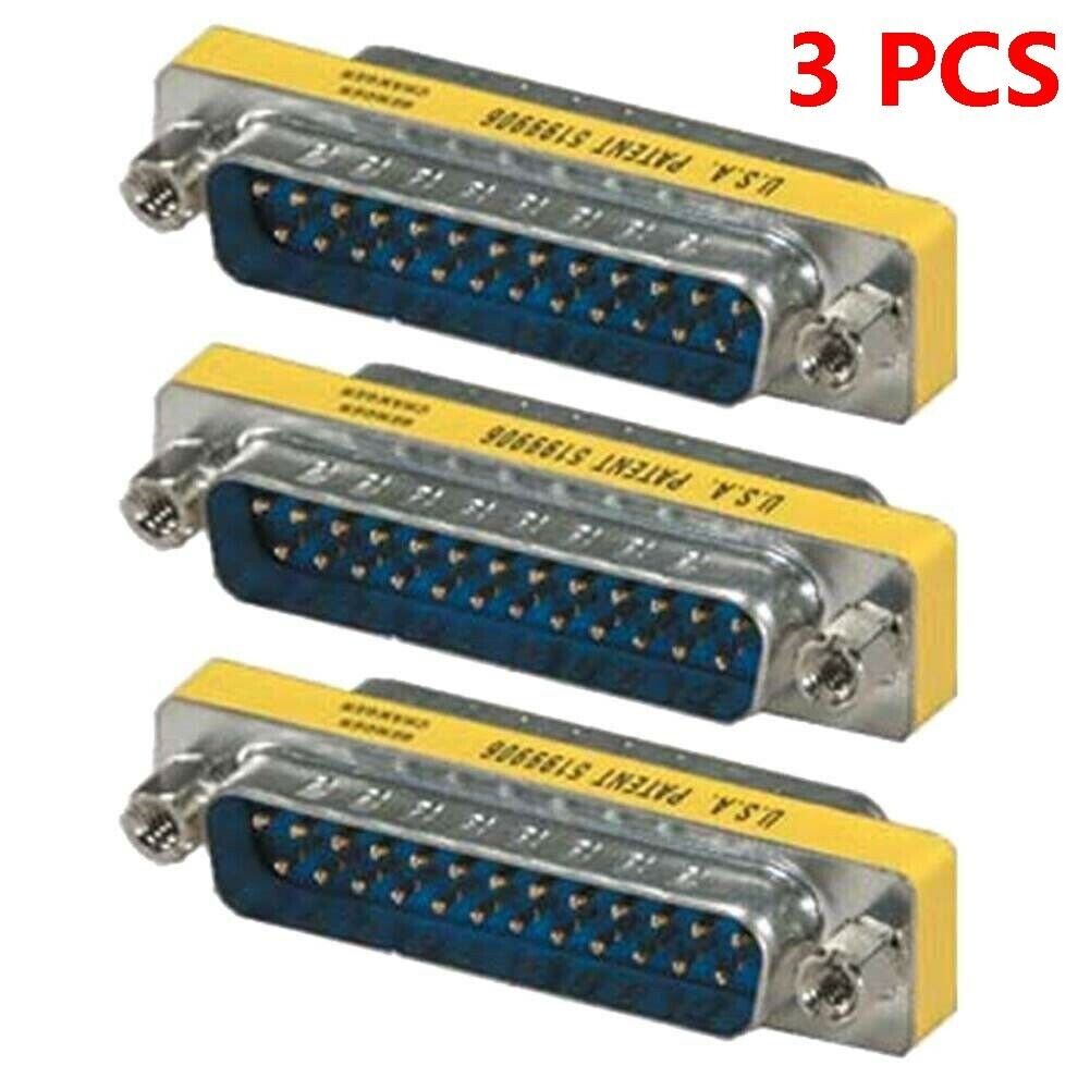 3x PCS 25 Pin D-SUB DB25 Male to Male Mini Gender Changer Coupler Gold Plated
