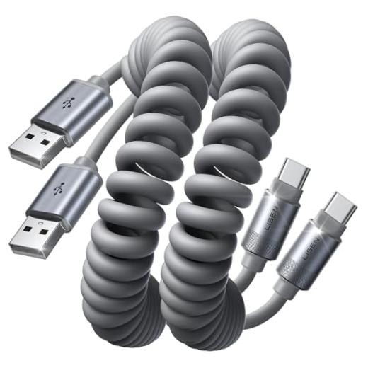 Coiled USB C Cable, USB A to USB C Cable 2 Pack Type C Charger 4FT Space Gray