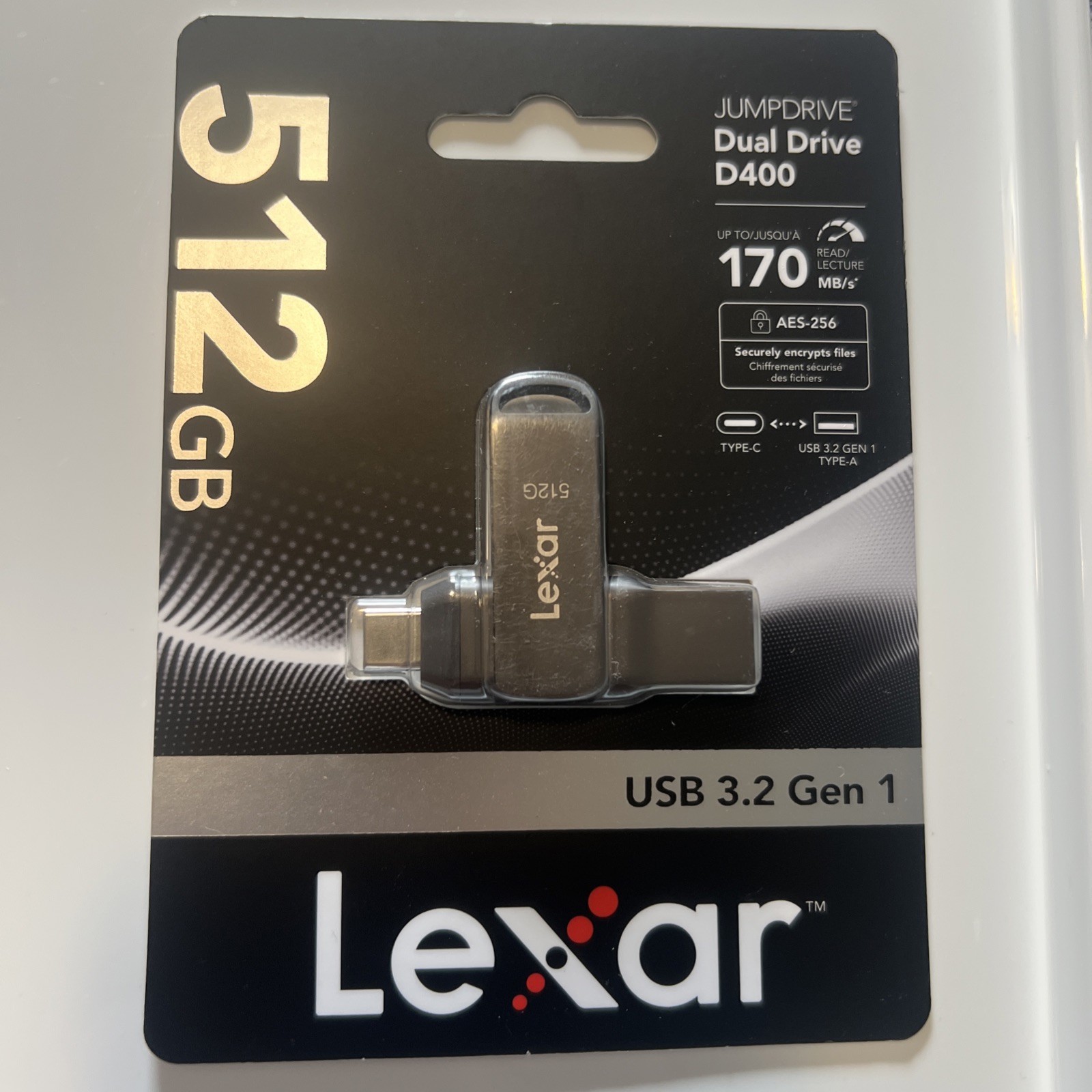 Lexar 512GB JumpDrive Dual Drive D400 USB 3.2 TypeC & Type-A Flash Drive 170 MBs