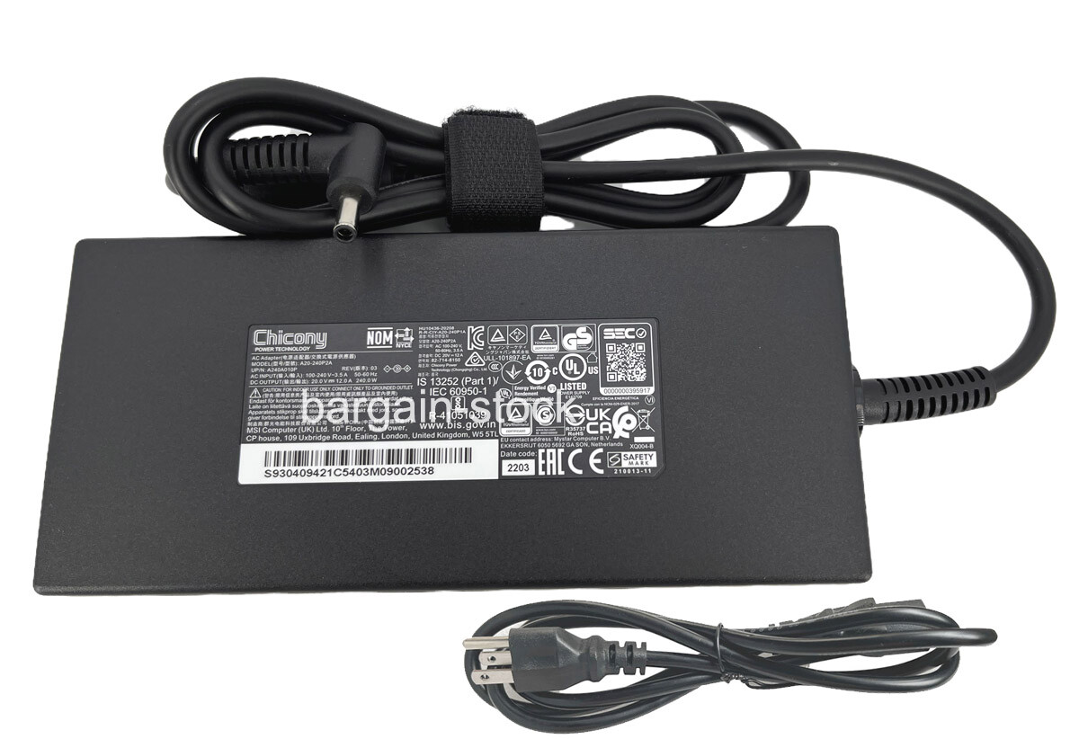 Chicony 20V 12A 240W AC Adapter Charger For MSI Sword 15 A12UGS-698 Power Supply