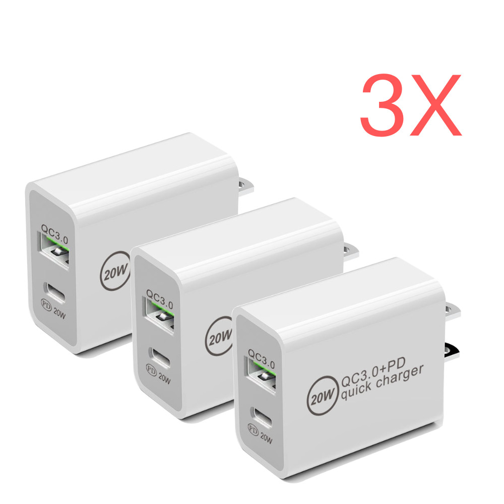 3PACK For Android Samsung iPhone 15 USB C Cable PD 20W Fast Charge Adapter Block