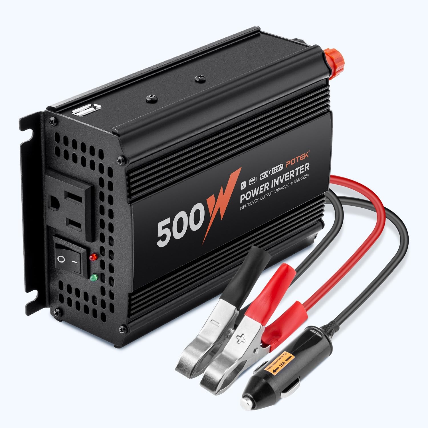 500W Power Inverter DC 12V To AC 120V Car Converter 5V/2A USB Charging