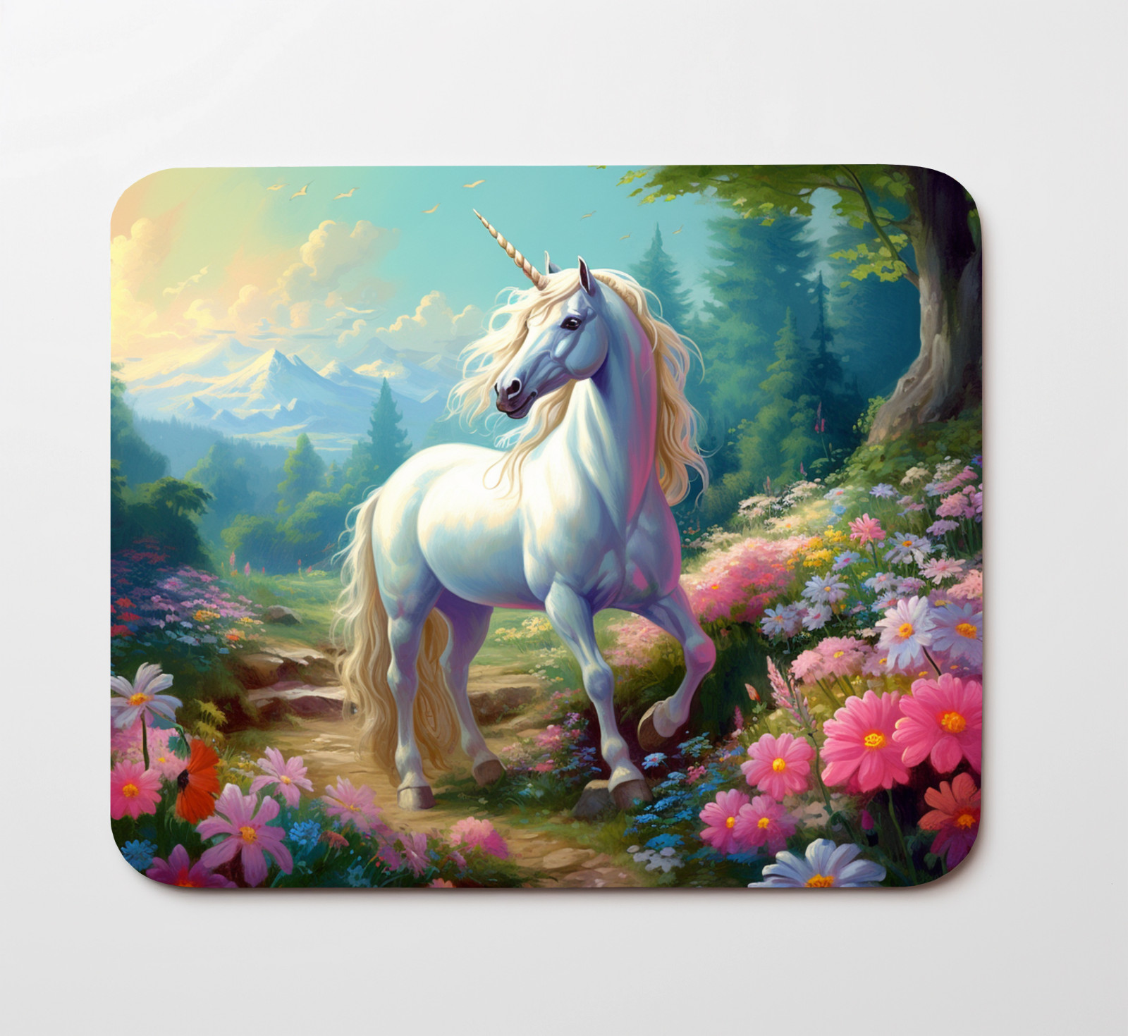 Unicorn In Flowers Field Mouse Pad 9.5"x8" Desk Mat Non Slip Rectangle Mousepad