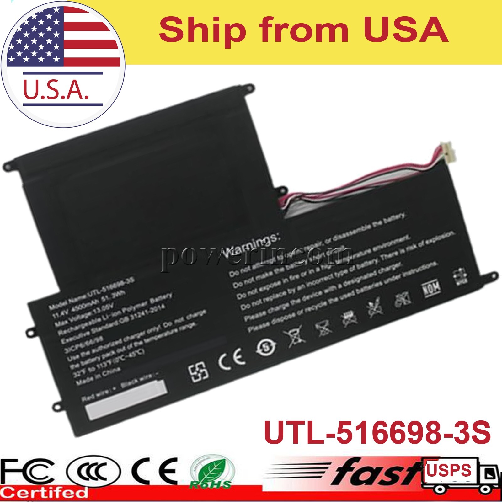 UTL-516698-3S battery For OTHER For EVOO EVC156-1BK EVC156-2BK ECV156-1 ECV156-2