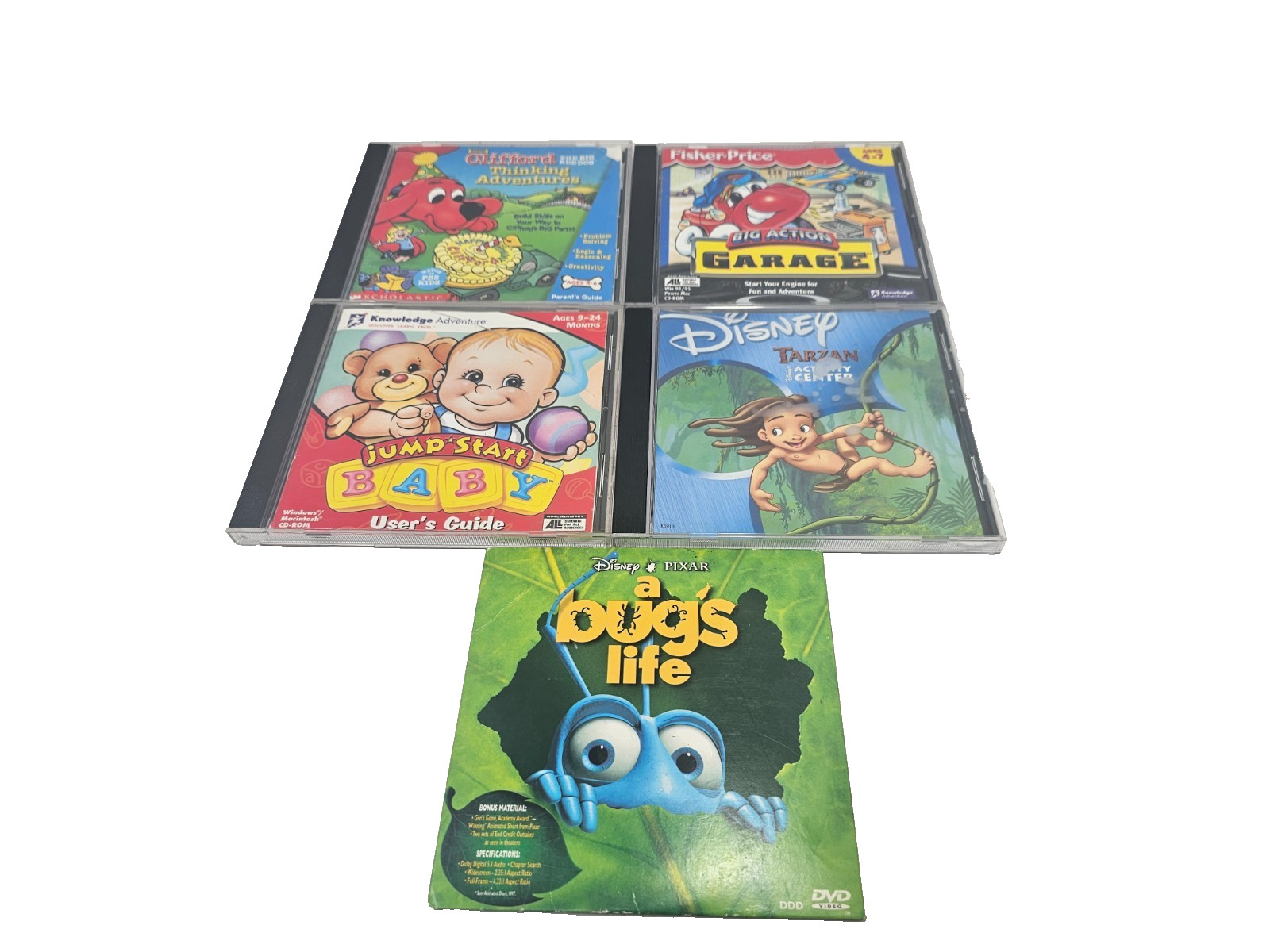 Vintage Kids PC CD-ROM Game Lot Disney Tarzan Clifford JumpStart Fisher-Price DV