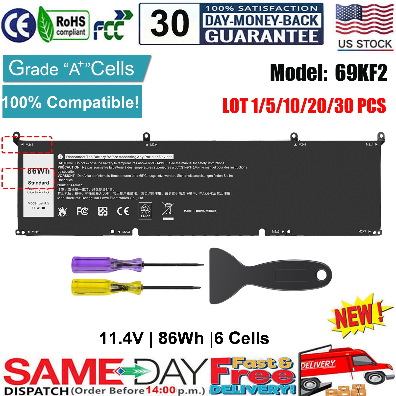 ✅LOT 69KF2 Battery For Dell XPS 15 9510 9520 G15 5511 Alienware M15 M17 R3 R4 US