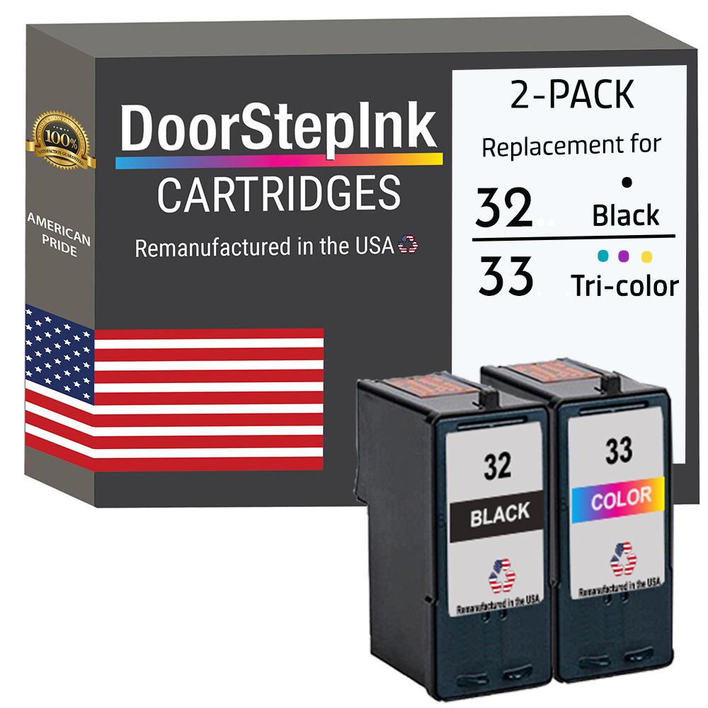 DoorStepInk Remanufactured in the USA Ink Cartridge for Lexmark 32 33 BK CLR 2PK