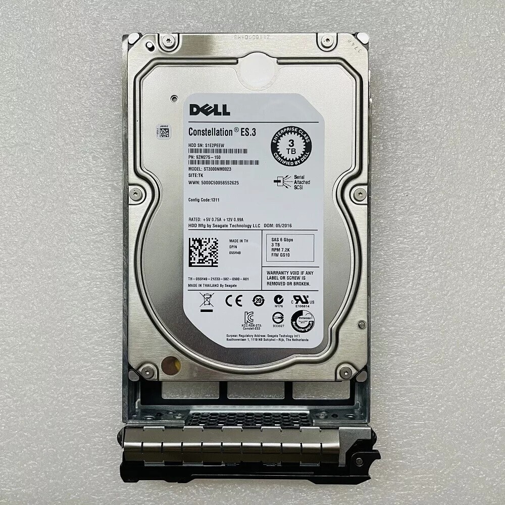 Dell 55H49 ST3000NM0023 ES.3 3TB 7.2K RPM 6Gb/s 3.5" SAS HDD Hard Drive + tray