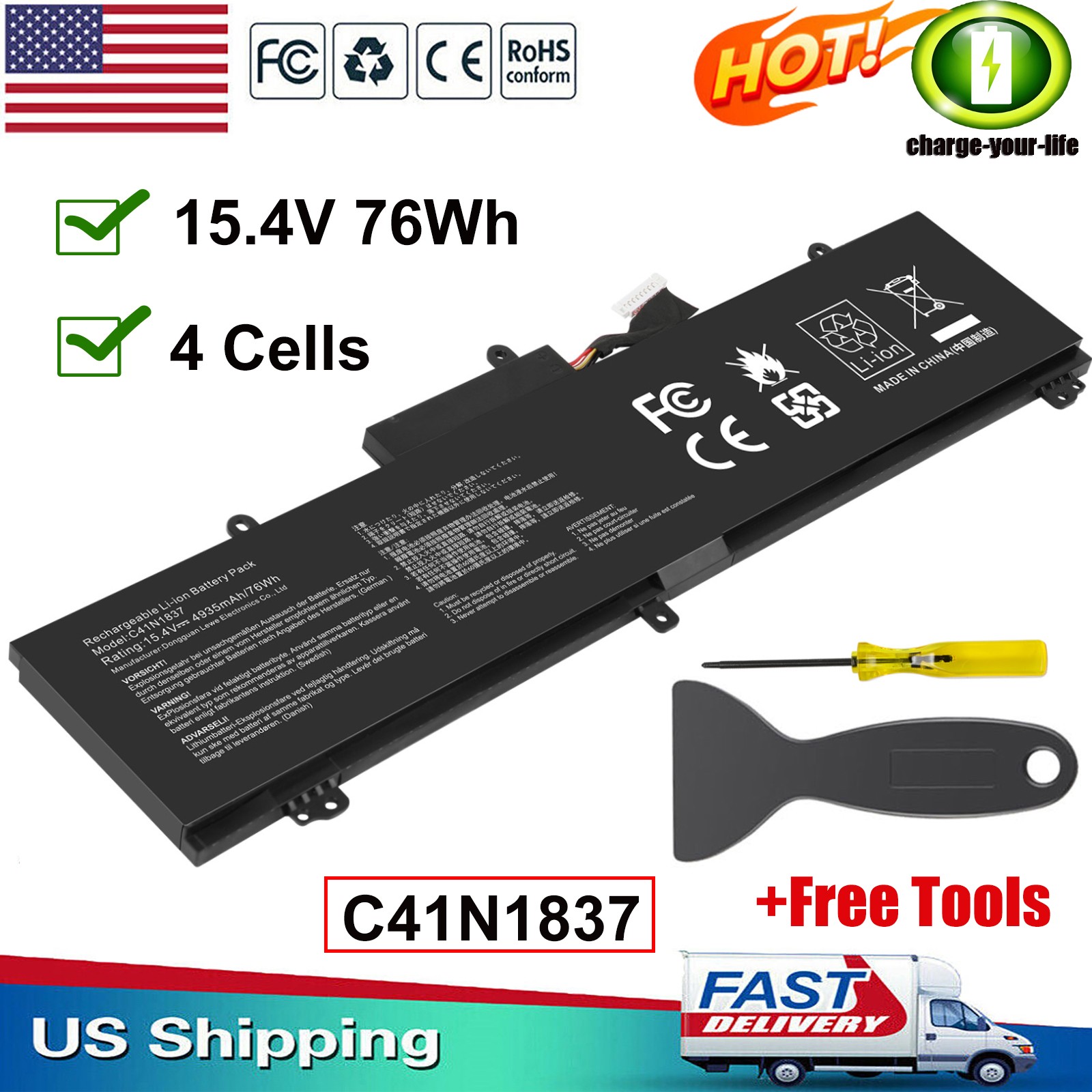 0B200-03380100 Battery For ASUS ROG ephyrus GA502 GX502 GX532 C41N1837 15.4V NEW