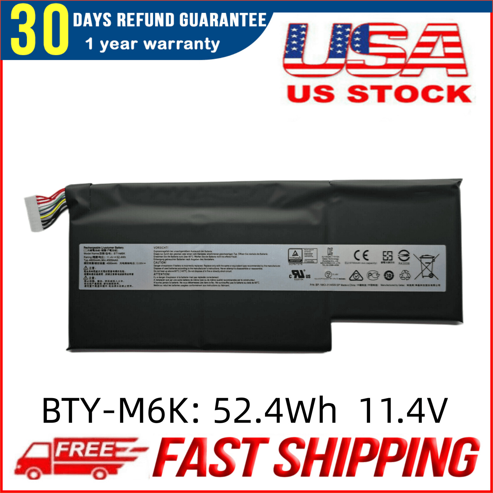 New Genuine BTY-M6K Battery For MSI GS63VR 7RG Stealth Pro GF63 Thin 8RB 8RC 8RD