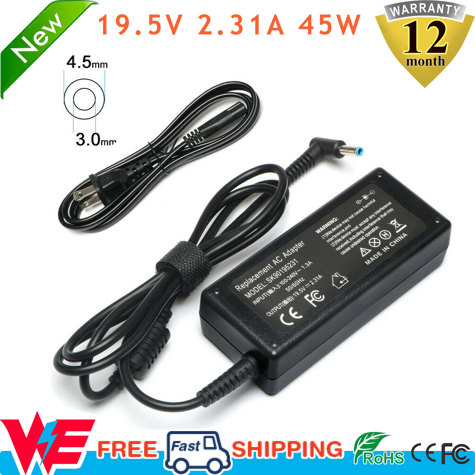 45W Laptop Charger Adapter for HP Pavilion 15.6
