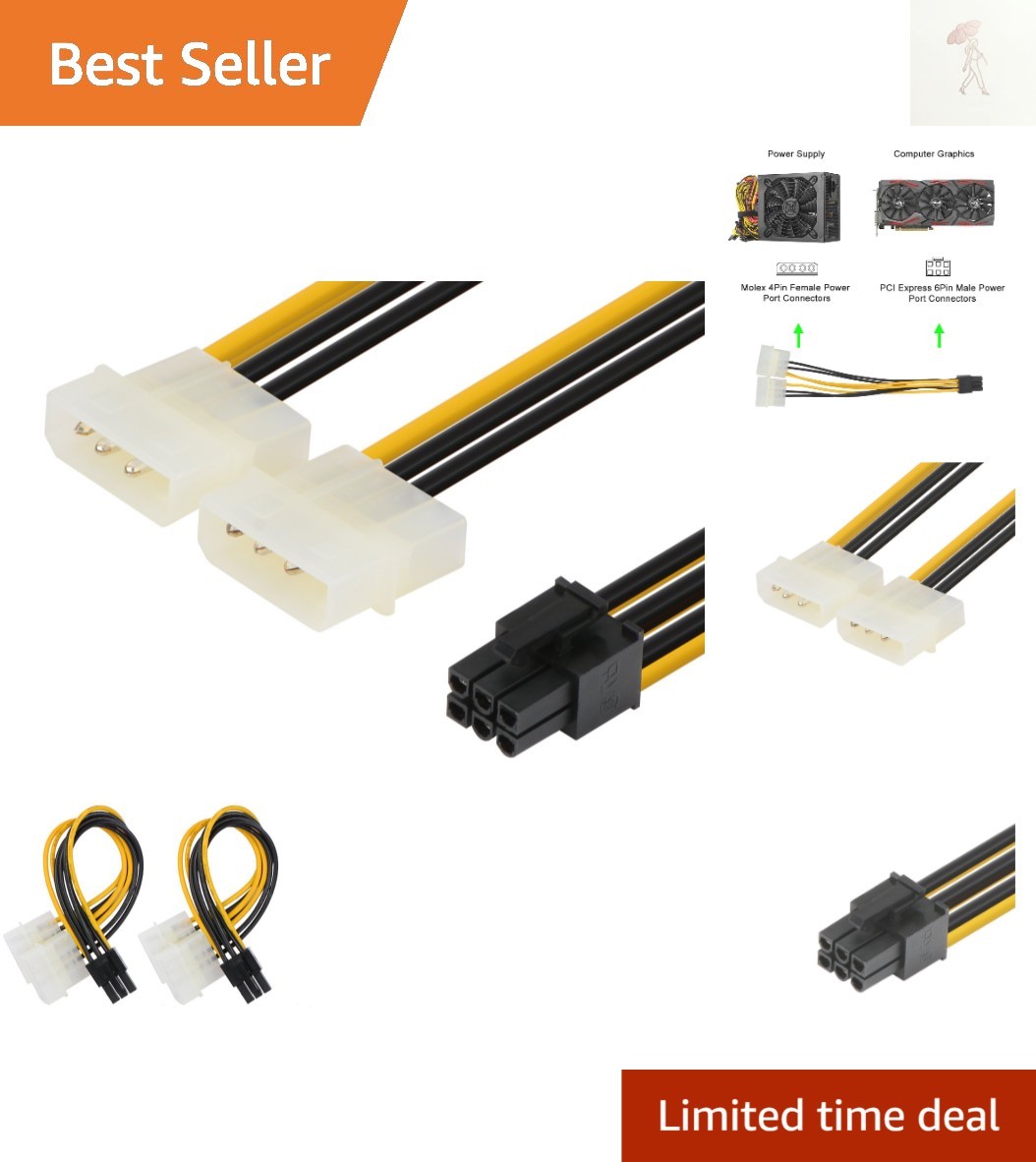 6-Inch 6-Pin PCIe to 2X 4-Pin Molex Power Cable - Compatible with Major Brands