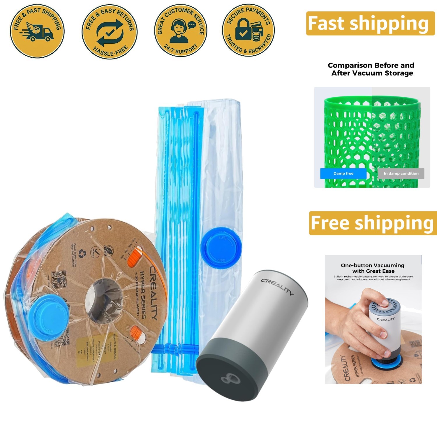 Moisture-Proof Filament Storage Kit for 3D Printers - 8 Bags & Pump Included
