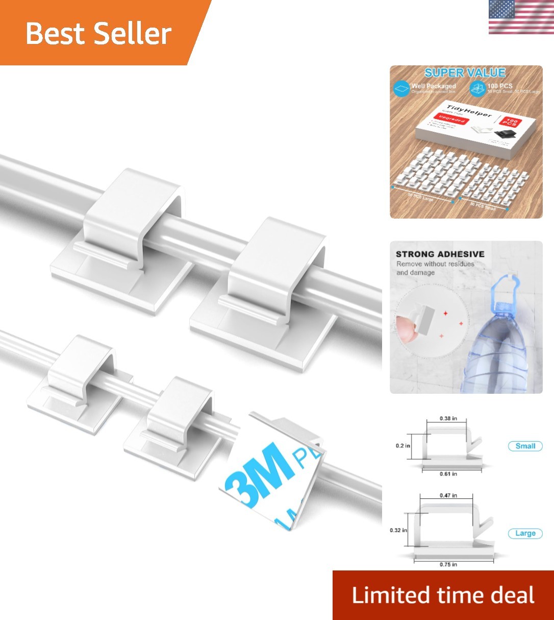 Durable 100 PCS White Cable Clips with Strong Adhesive for Home & Office Wiring