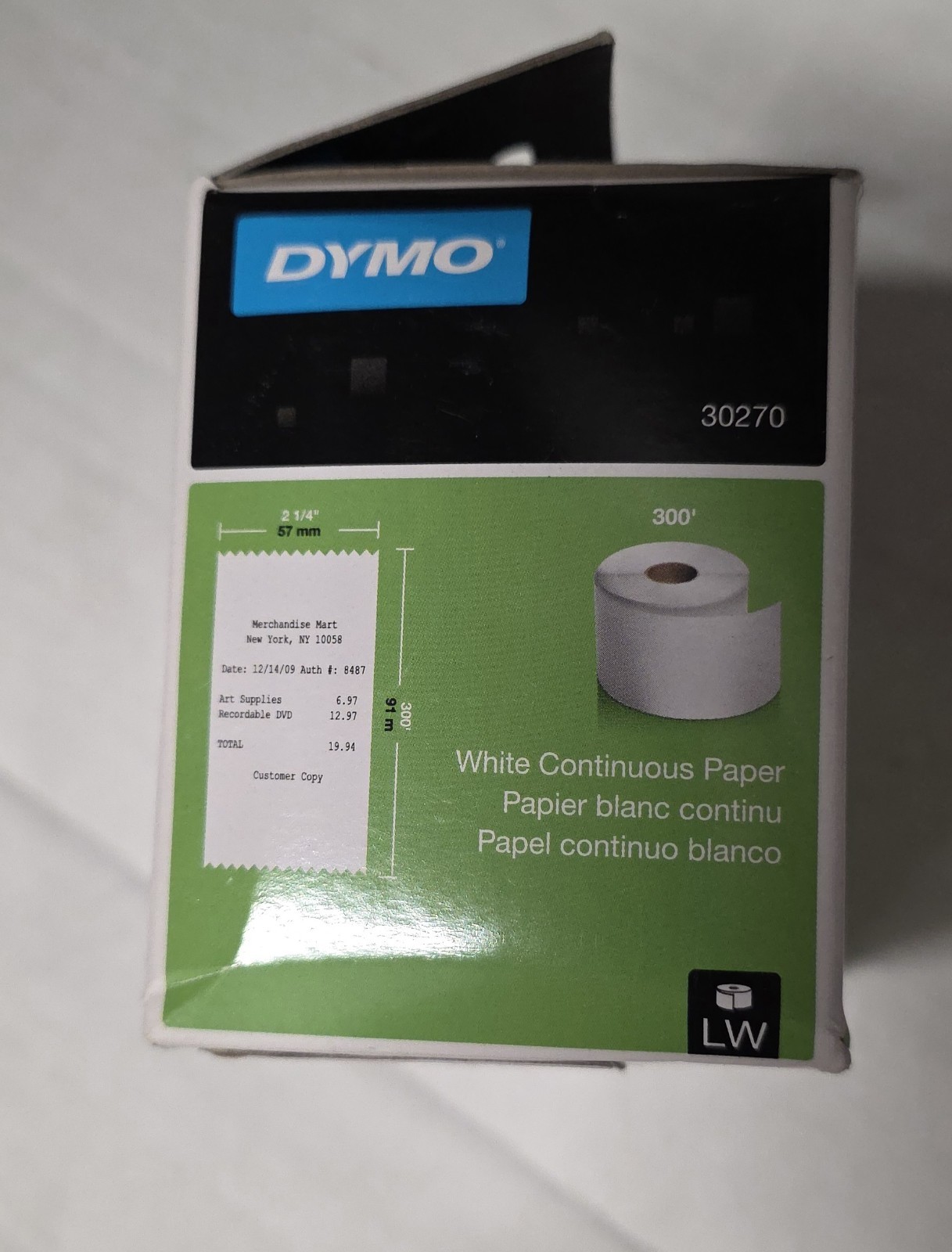DYMO LabelWriter Continuous-Roll Receipt Paper 2-1/4" x 300 White model # 30270
