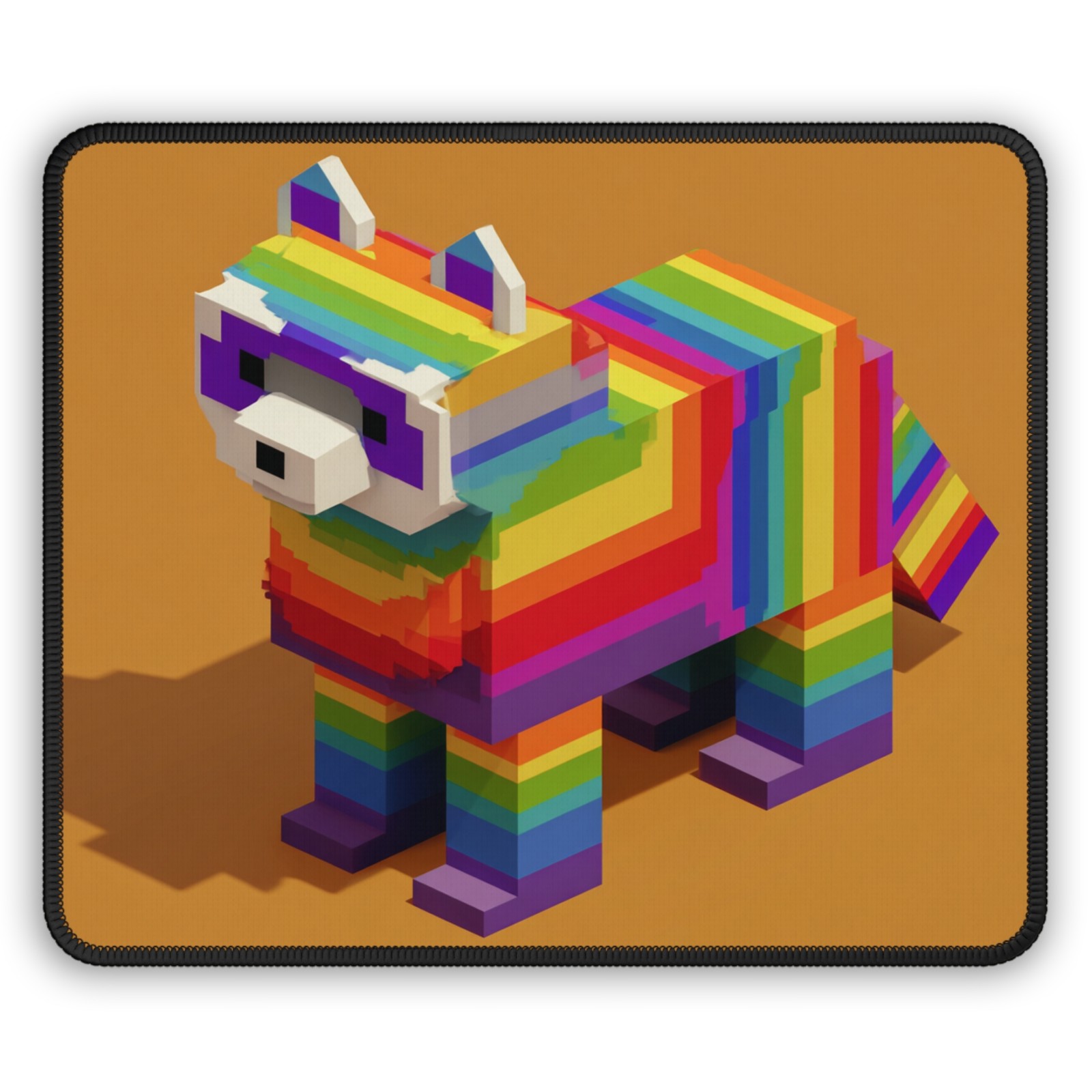 Rainbow Pixel Raccoon Gaming Mouse Pad | Colorful Retro Voxel Design