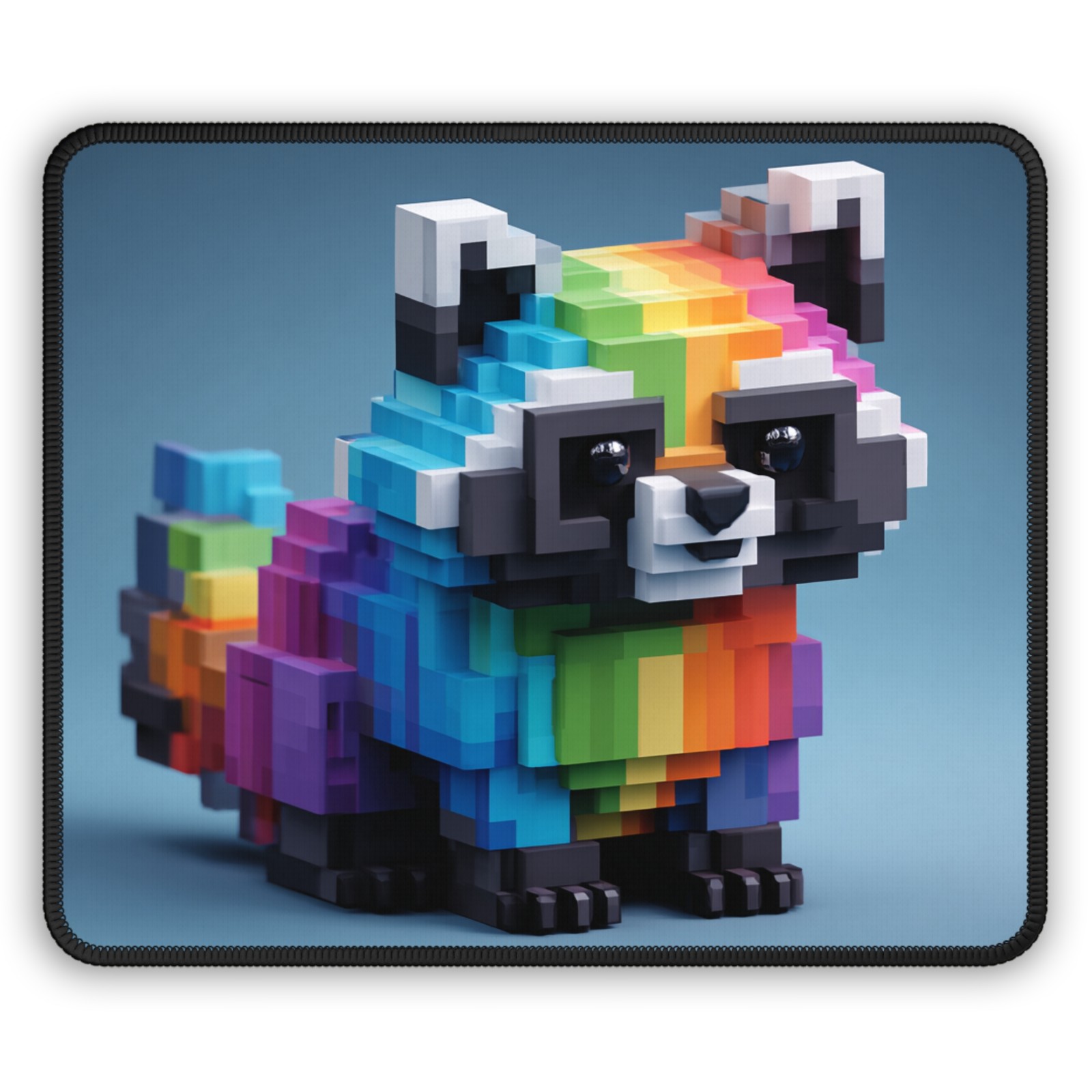 Pixel Rainbow Raccoon Gaming Mouse Pad | Cute 3D Voxel Art
