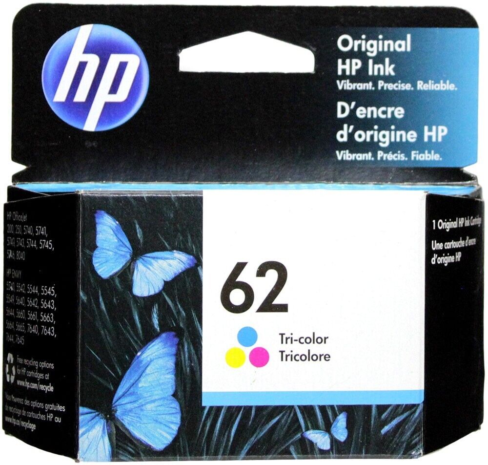 HP #62 Color Ink Cartridge 62 C2P06AN NEW GENUINE