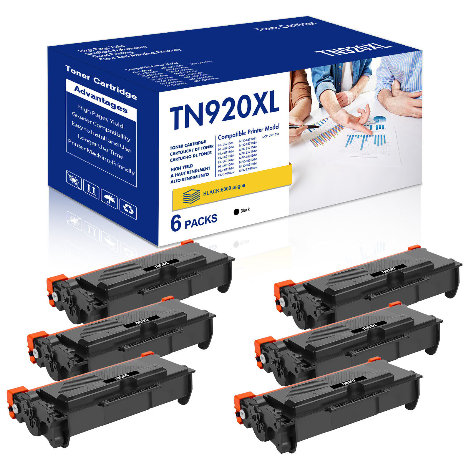6PK TN920 Toner Cartridge Compatible for Brother TN920XL MFC-L5710DN DCP-L5510DN