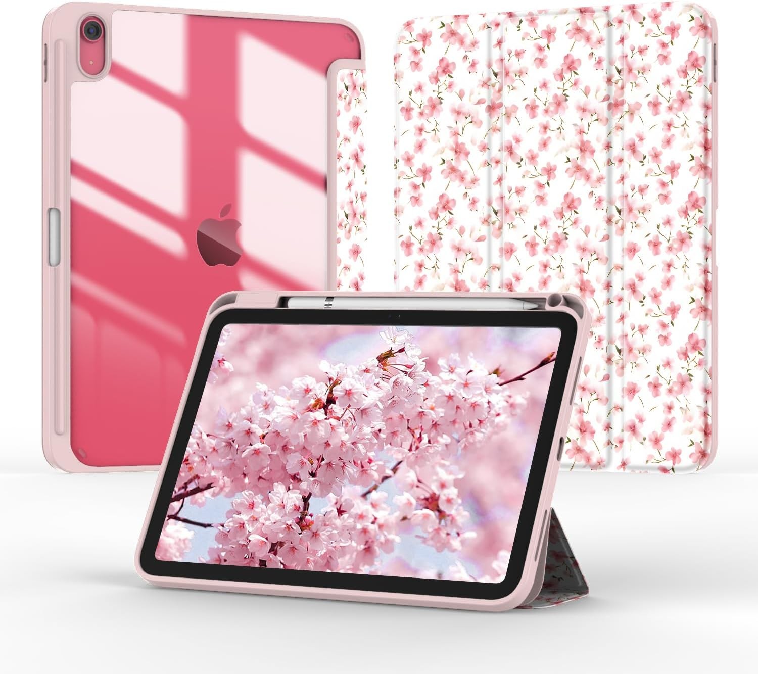 Floral Pink Tri-Fold Smart Folio Case for iPad A16 11th/10th Gen 11"/10.9" with