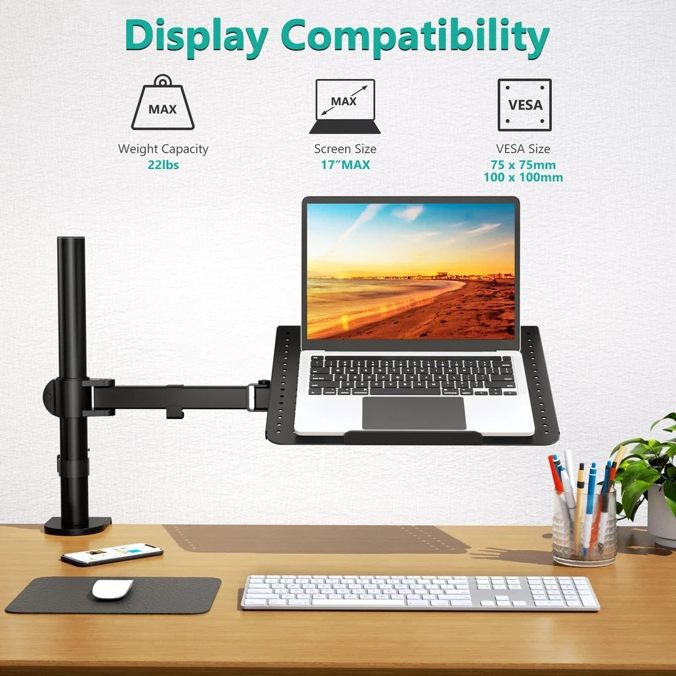 Laptop Tray Mount for Notebooks Up to 17 Inch Adjustable Cooling Platform Stand
