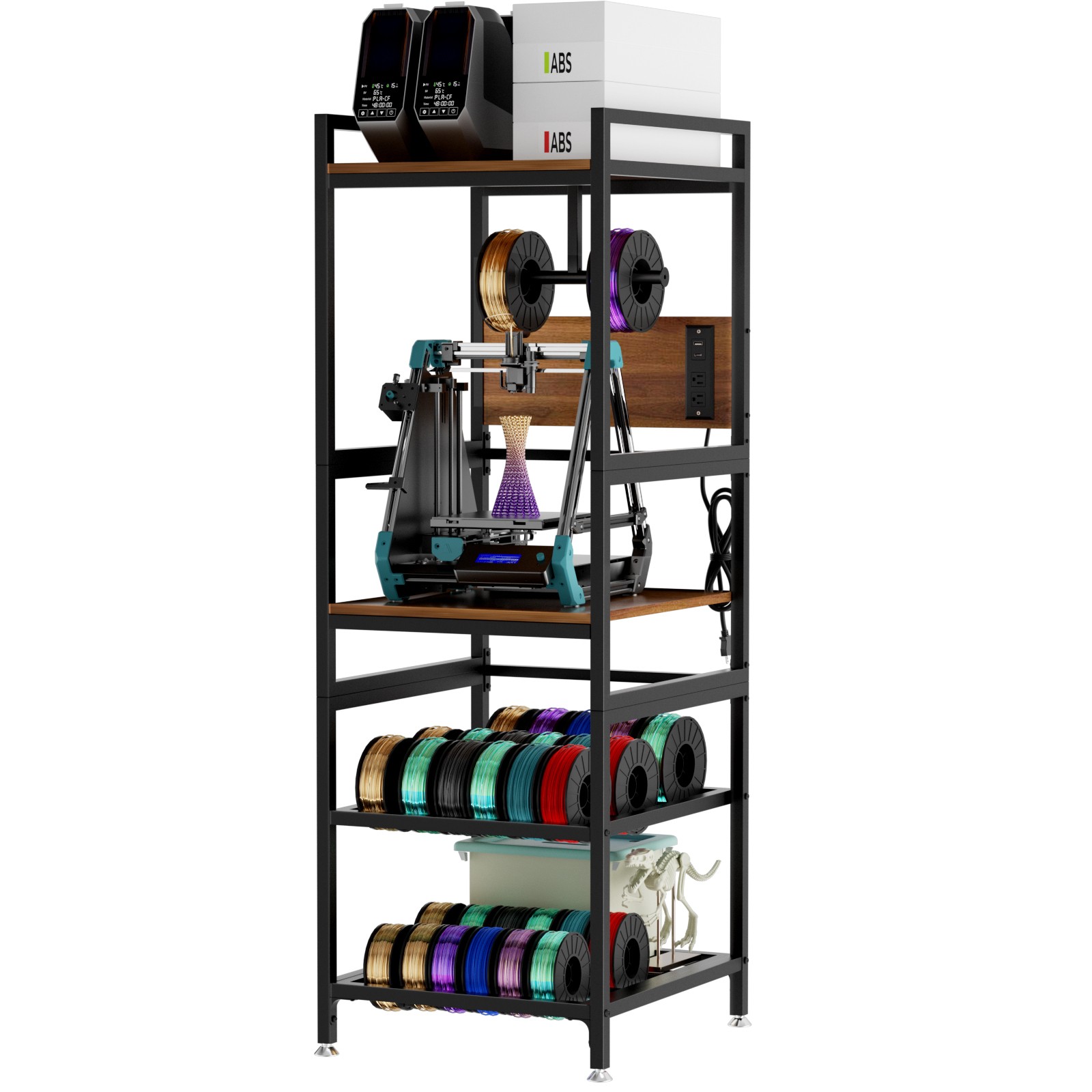 3D Printer Stand with Filament Storage, Heavy-Duty Metal Frame, T-Type Holder