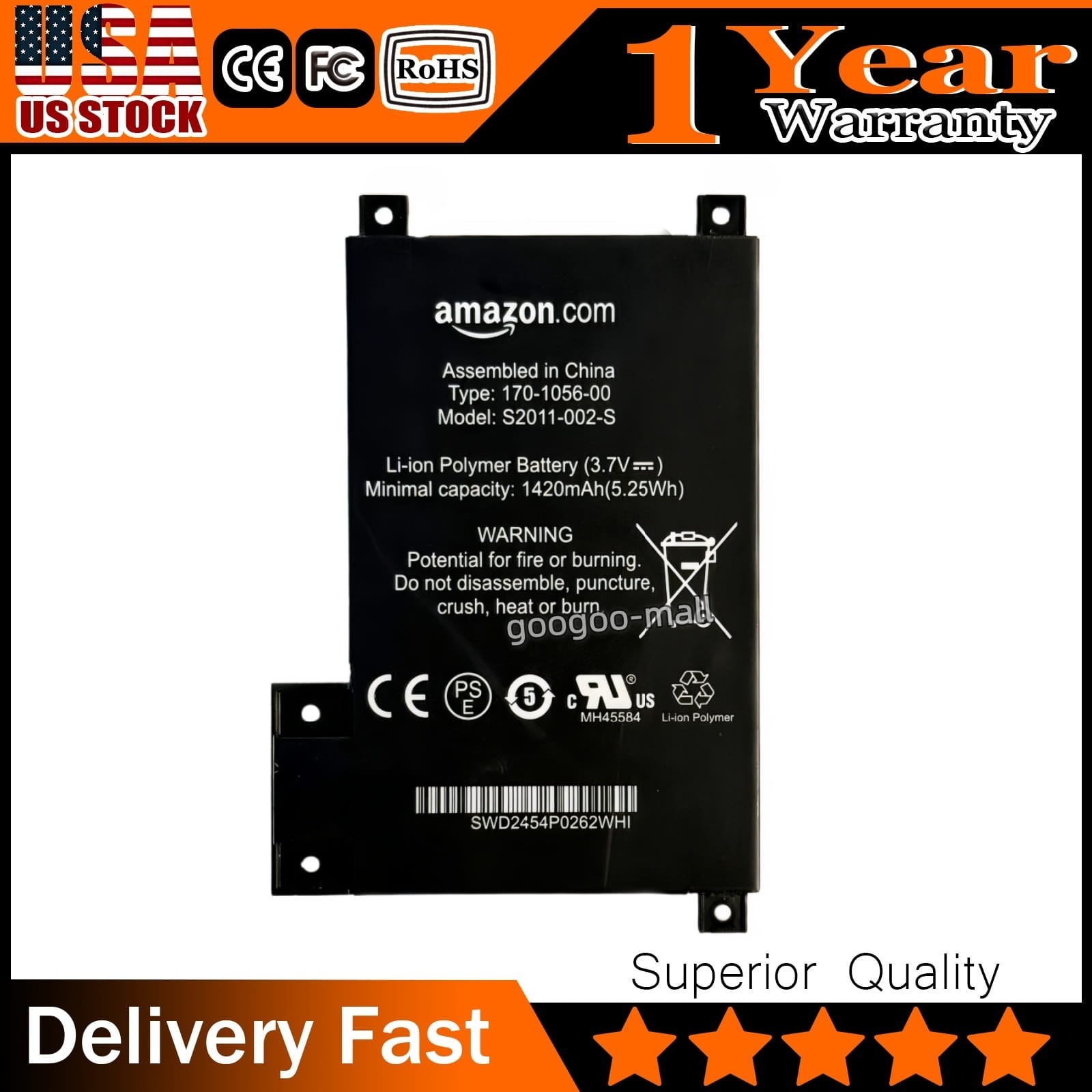 Genuine S2011-002-S Battery For Amazon Kindle Touch D01200 MC-354775 170-1056-00