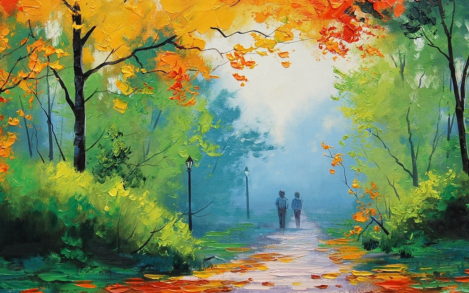 Landscape painting fall park graham gercken path trees Custom Gaming Mat Desk