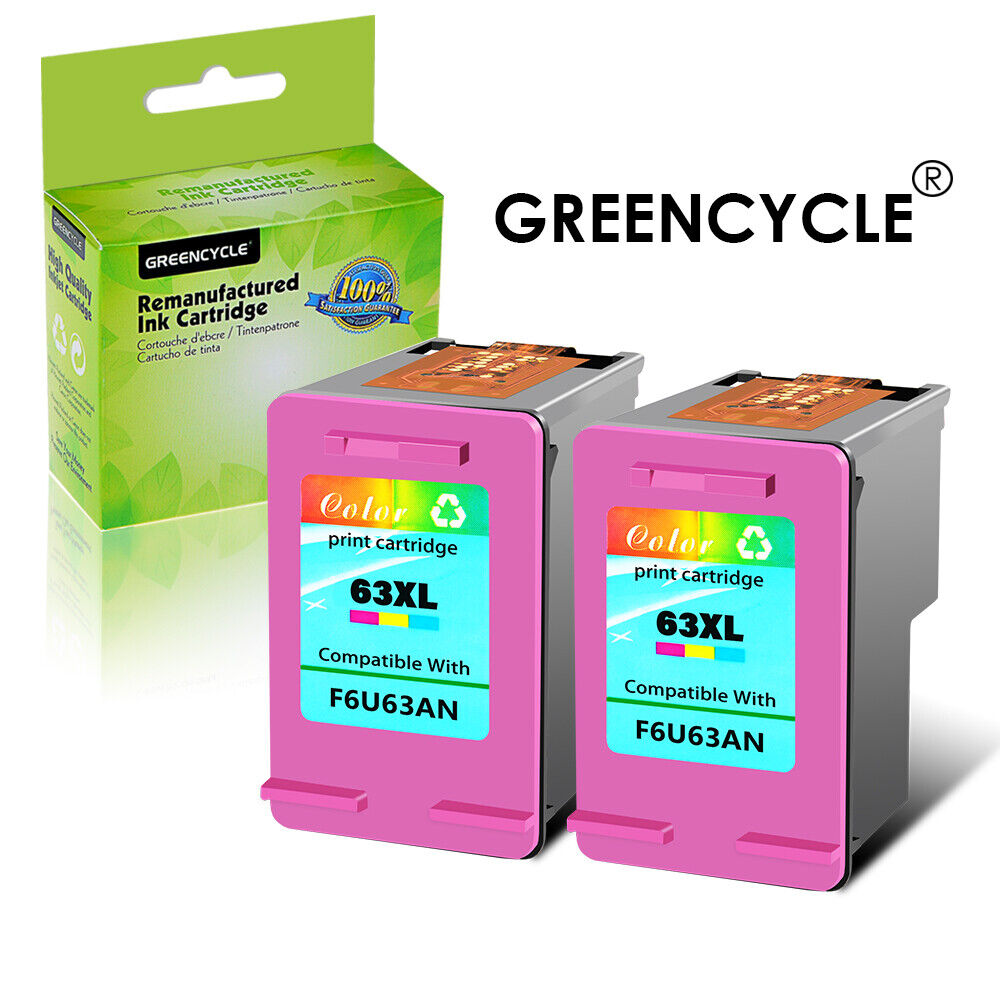 2PK GREENCYCLE 63 63XL Tri-Color Ink for HP 63 XL DeskJet 1110 1111 2130 3630 
