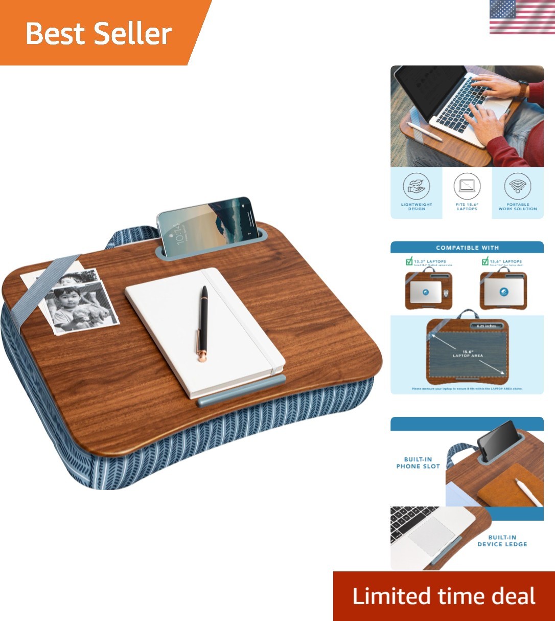 Designer Lap Desk - Portable Arrow Stripes with Phone Holder for 15.6-Inch La...