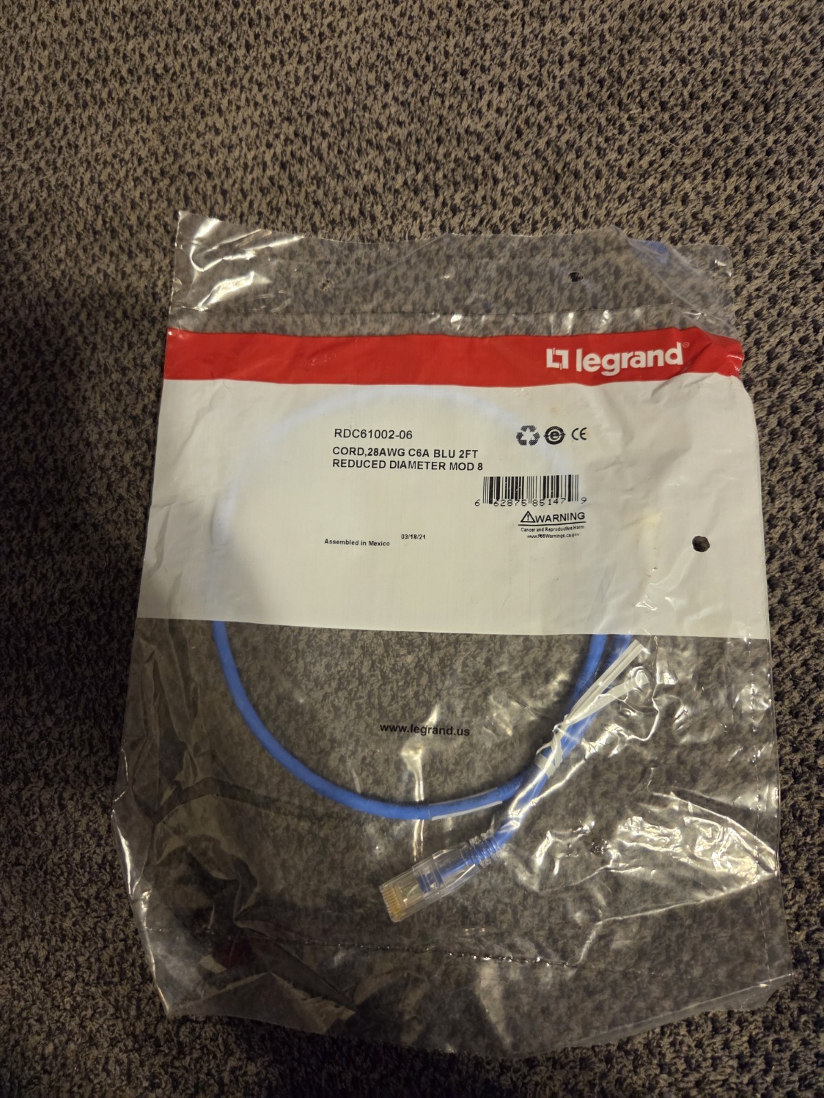 Legrand RDC61002-06 blue 2ft Reduced Diameter Mod 8