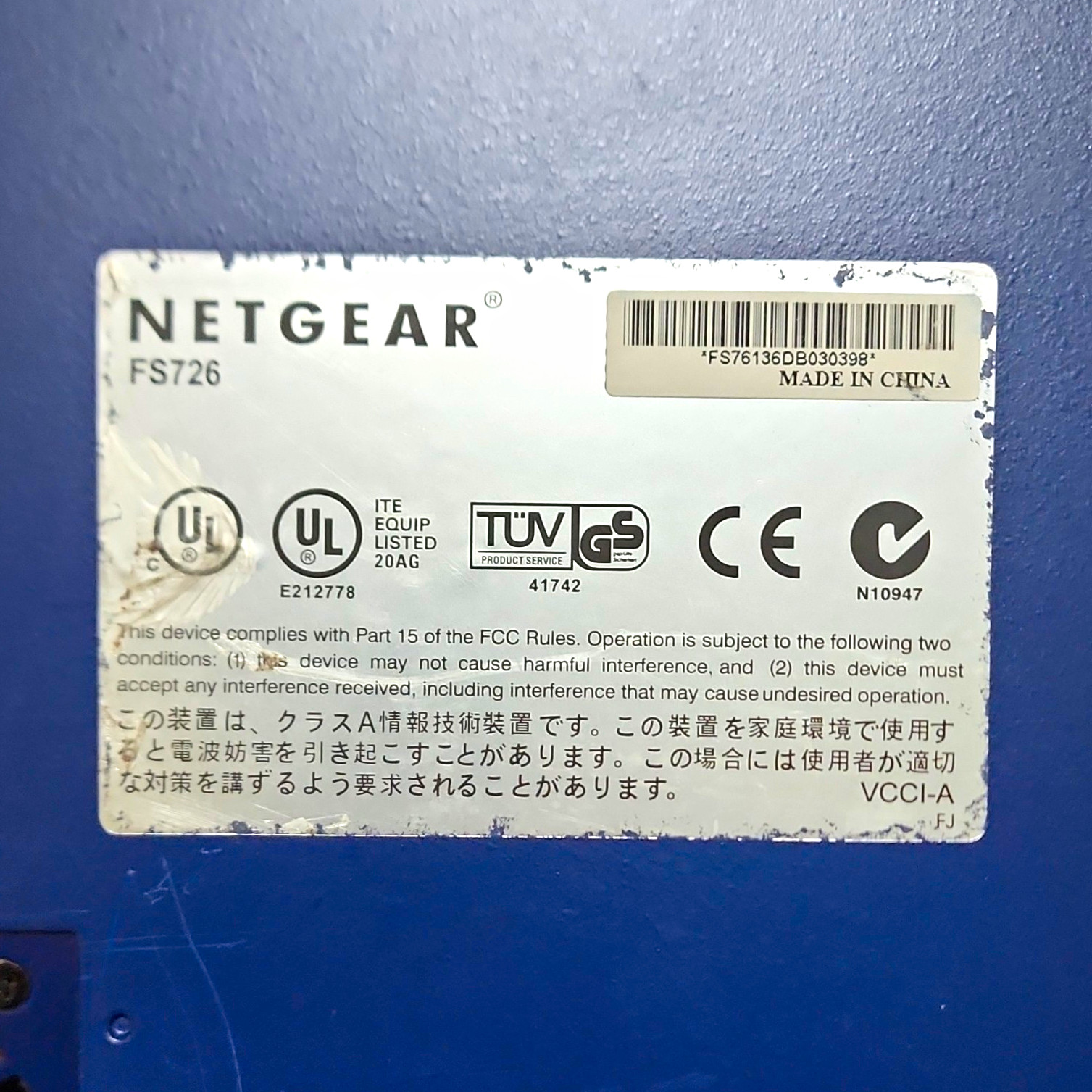 NETGEAR FS726 24-Port 10/100 Fast Ethernet Unmanaged Rack Mount RJ-45 1U