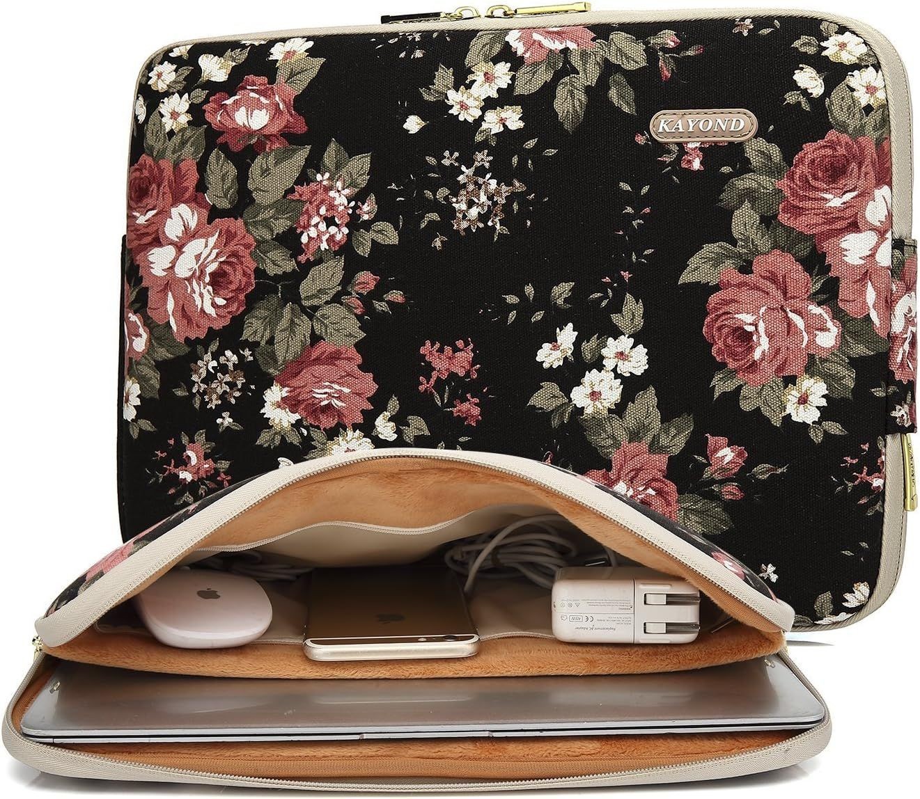 Water-Resistant Canvas 14.1 Inch Laptop Sleeve for Black C Rose Phone