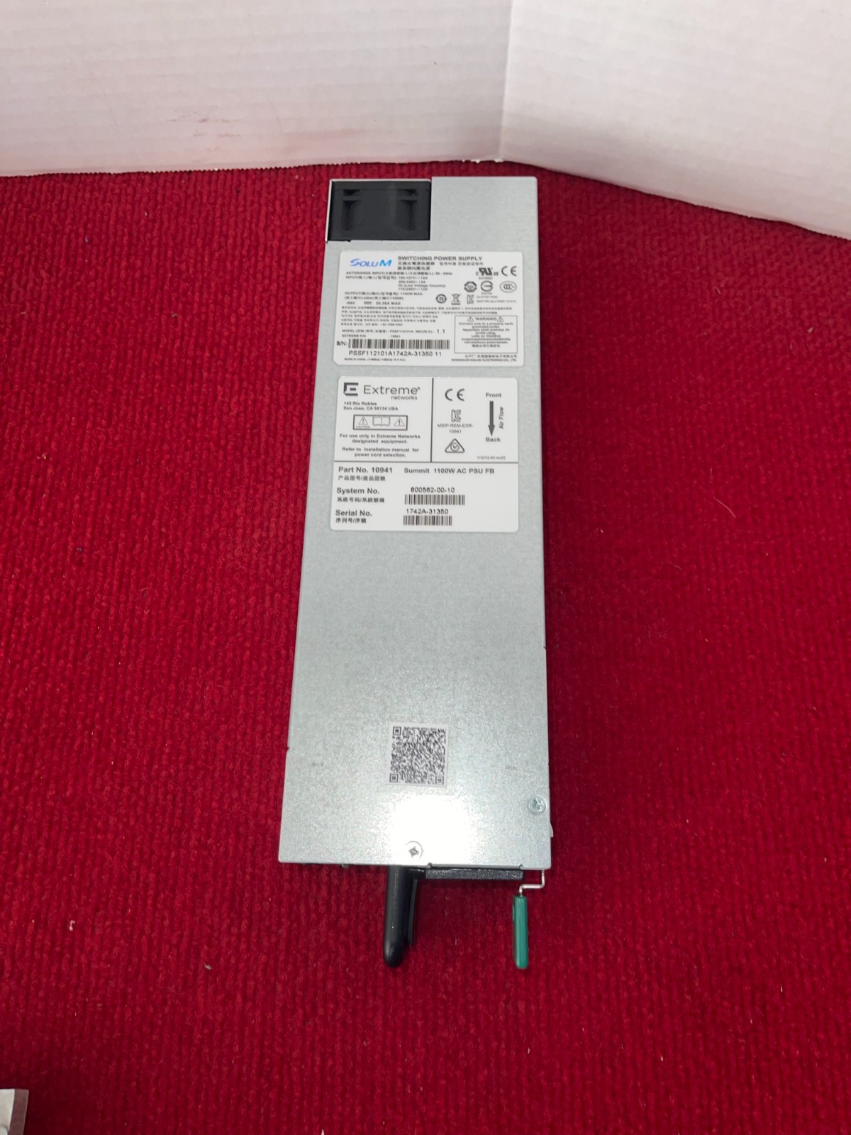 10941 Extreme Networks 1100W AC Power Supply for Summit X460-G2 X450-G2 Switch