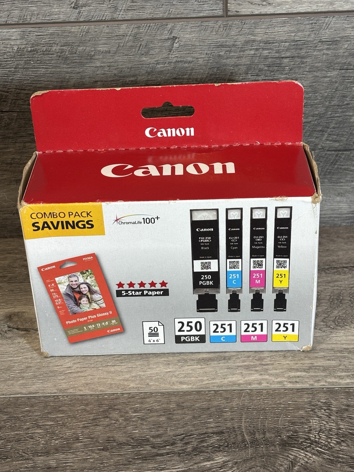GENUINE OEM CANON PGI-250/CLI-251 COMBIPACK WITH 50 SHEETS OF PHOTO PAPER NEW