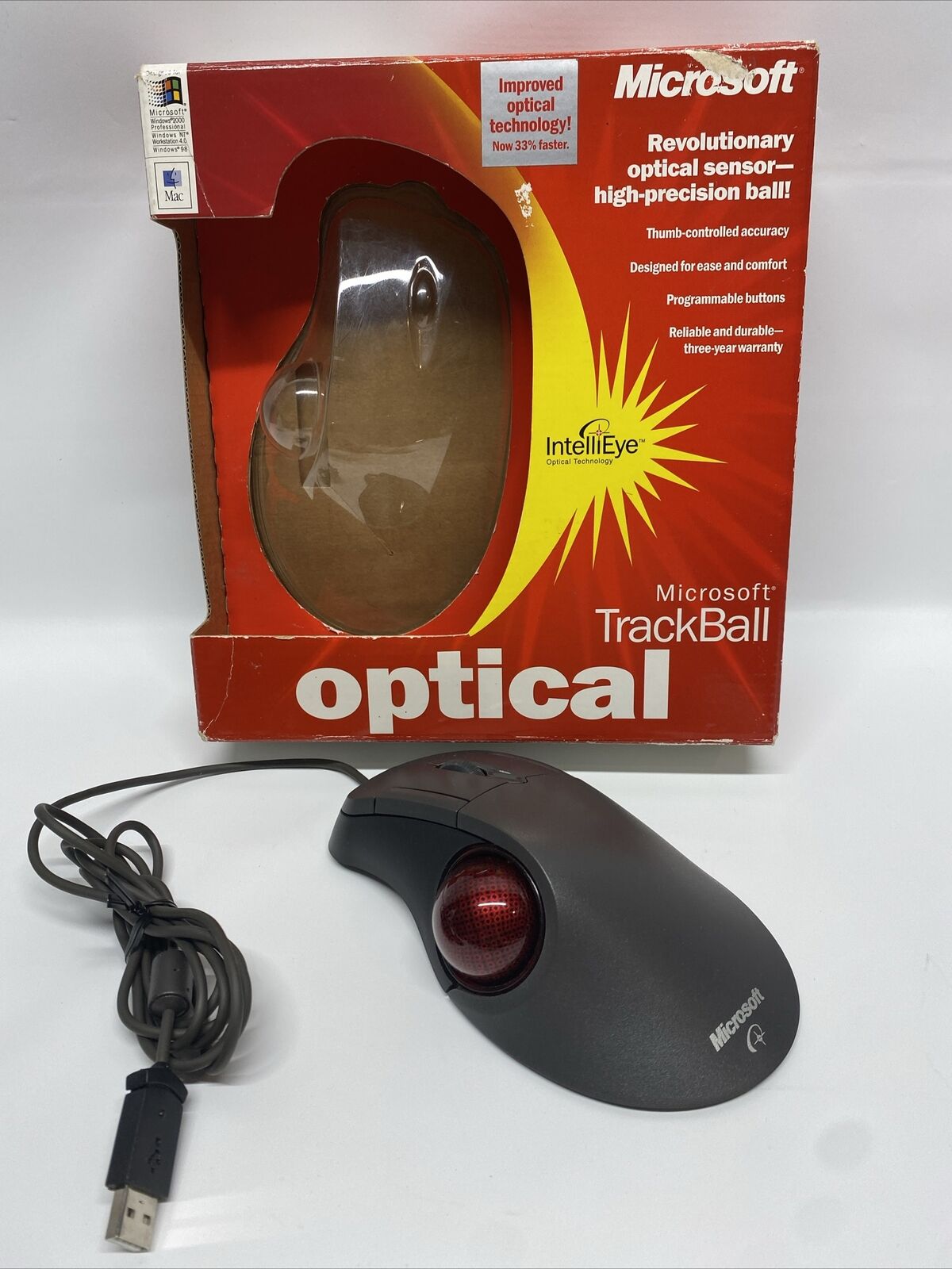 Vintage Microsoft Trackball Optical Mouse  D67-00001  Works Goodi