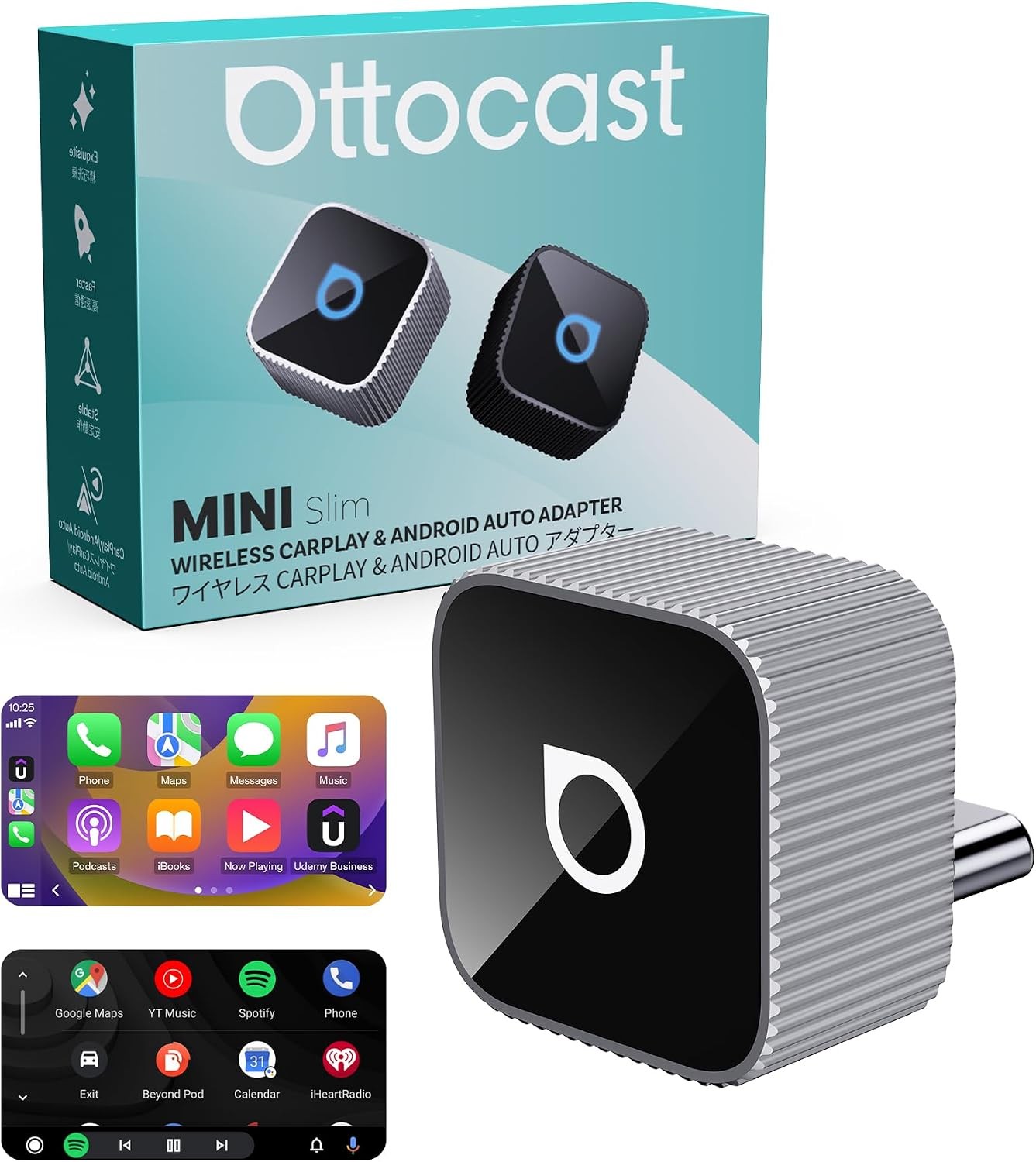 OTTOCAST Wireless CarPlay Adapter Silver USB-C Android Auto