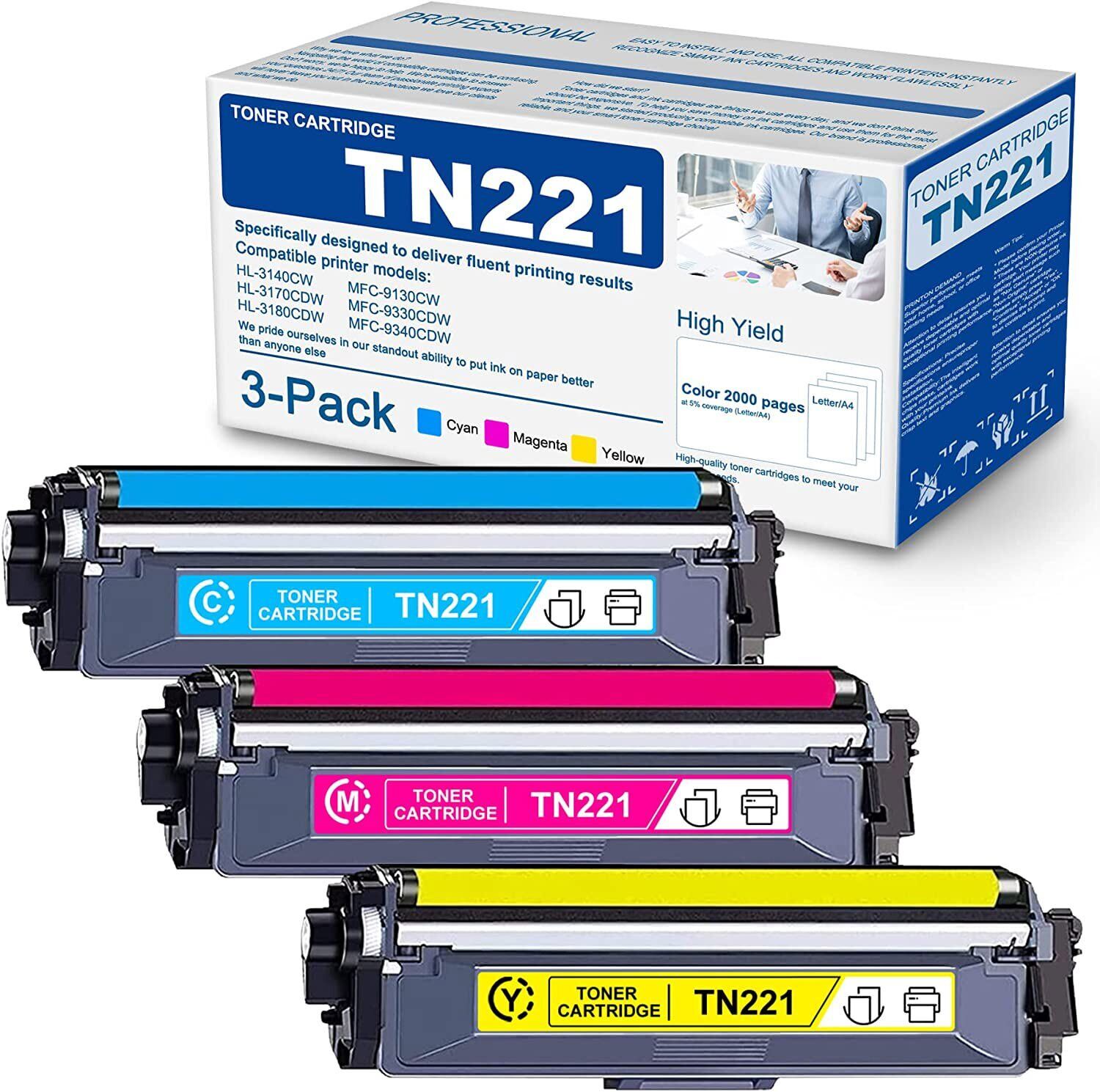 3PK TN-225 TN225 CMY Toner Cartridges for Brother MFC-9340CDW HL-3170CDW Printer
