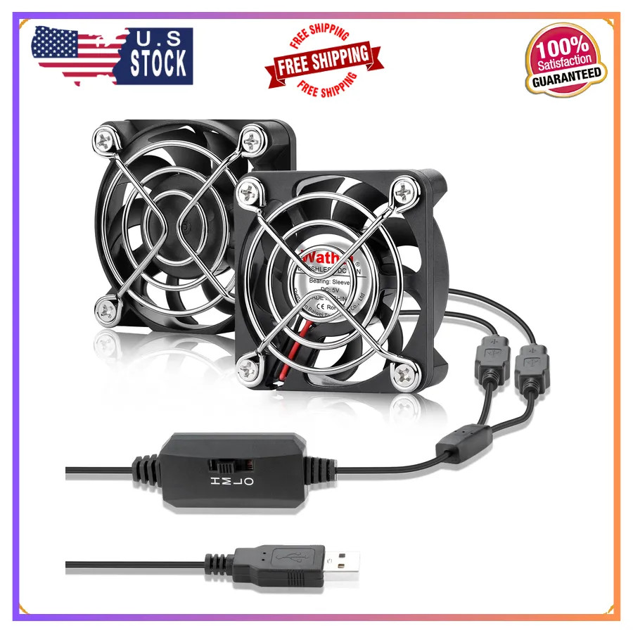 Wathai 2PCS 50mm 5V Mini Box USB Computer Fan with 3 Speed Control 5010