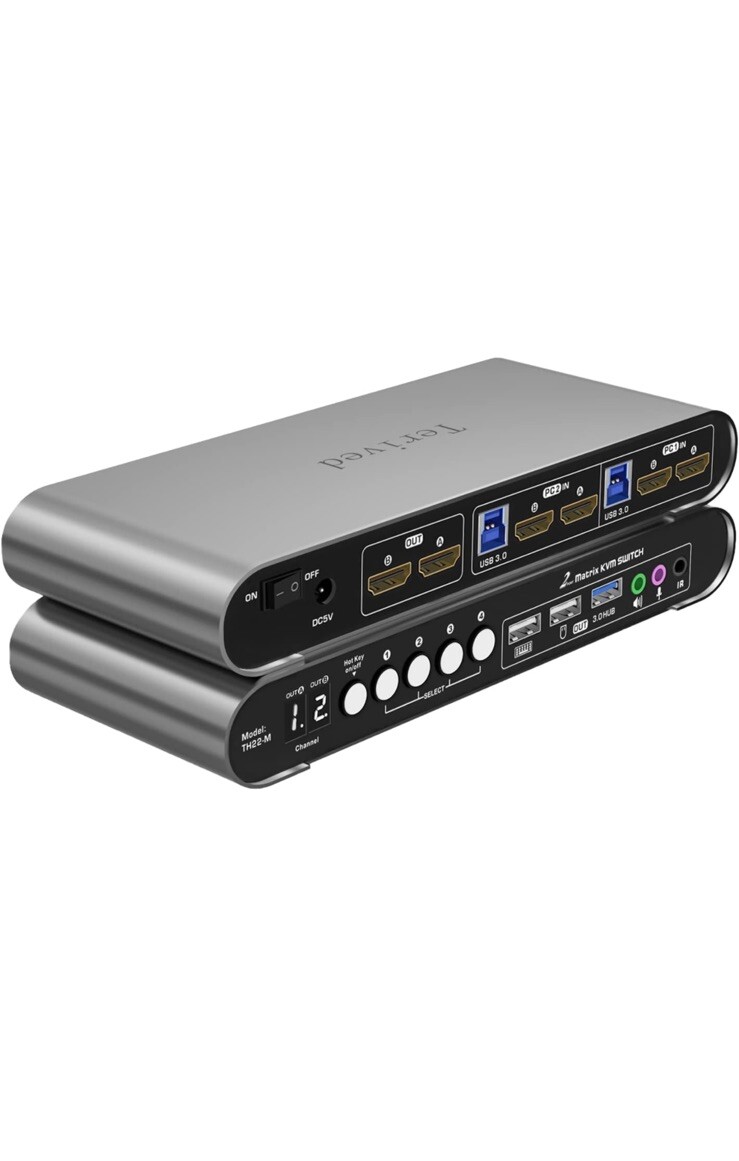 2 Computers 2 HDMI Monitors Matrix Automatic KVM Switch 4K@60Hz