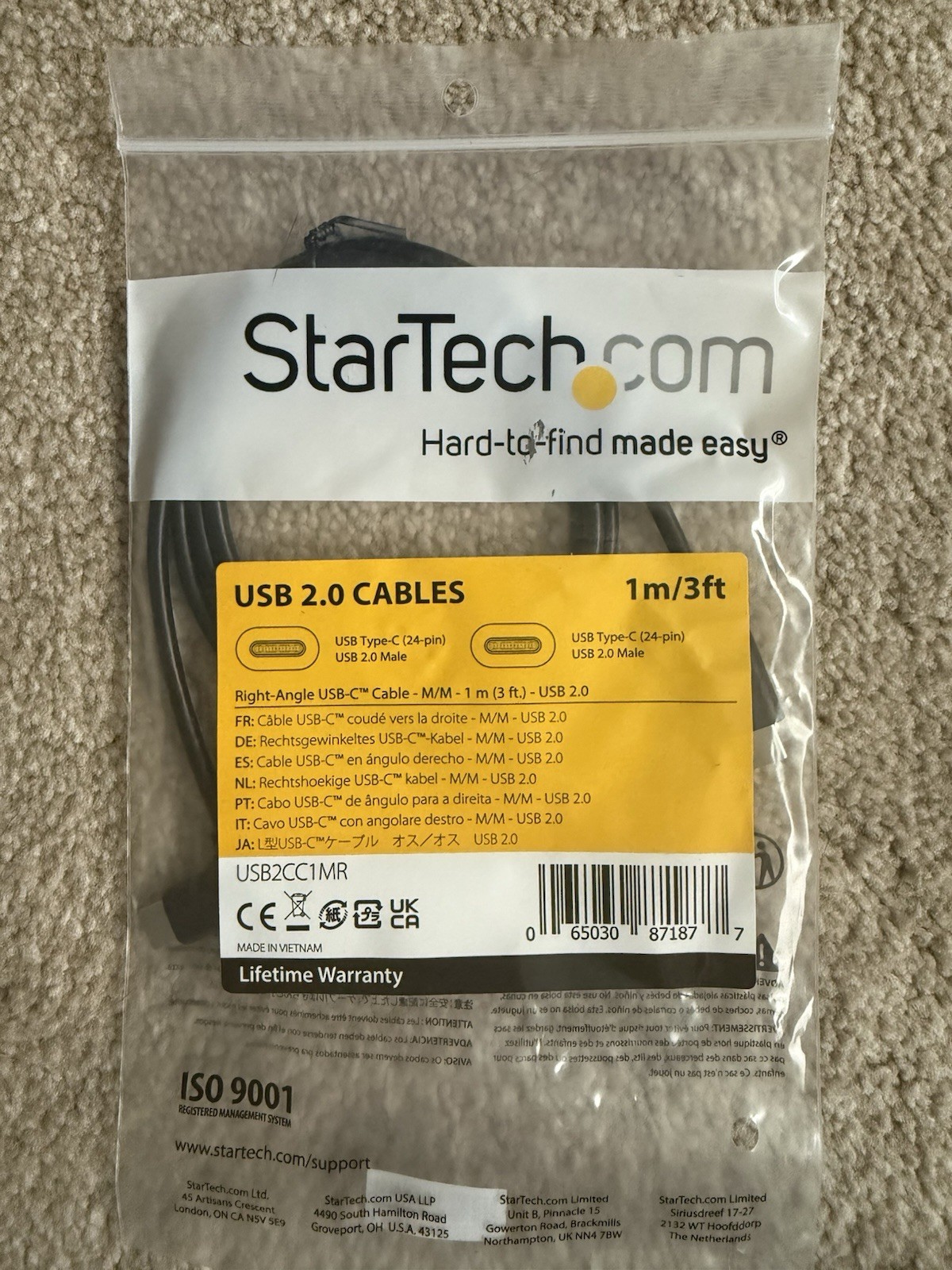 StarTech.com Right-Angle USB-C Cable - M/M - 1 m (3 ft.) - USB 2.0