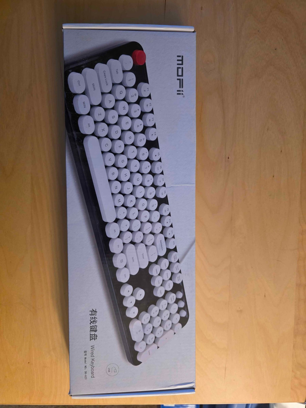 mofii Wired USB Full-Size Keyboard - Black board, white keys