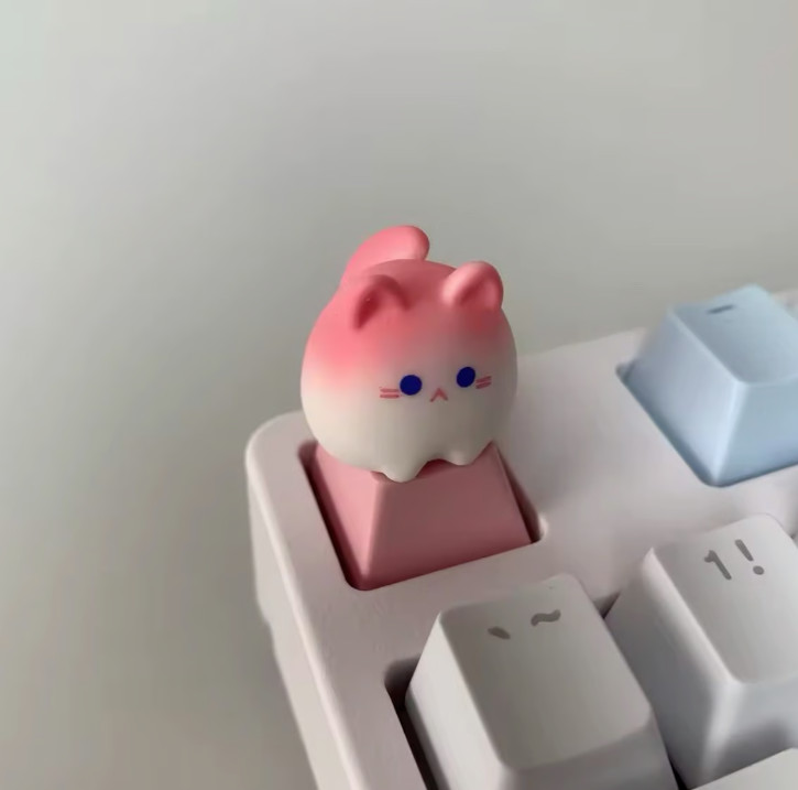 Cute Pink Ombré Cat keycap, Artisan keycap, for mechanical keyboard OEM