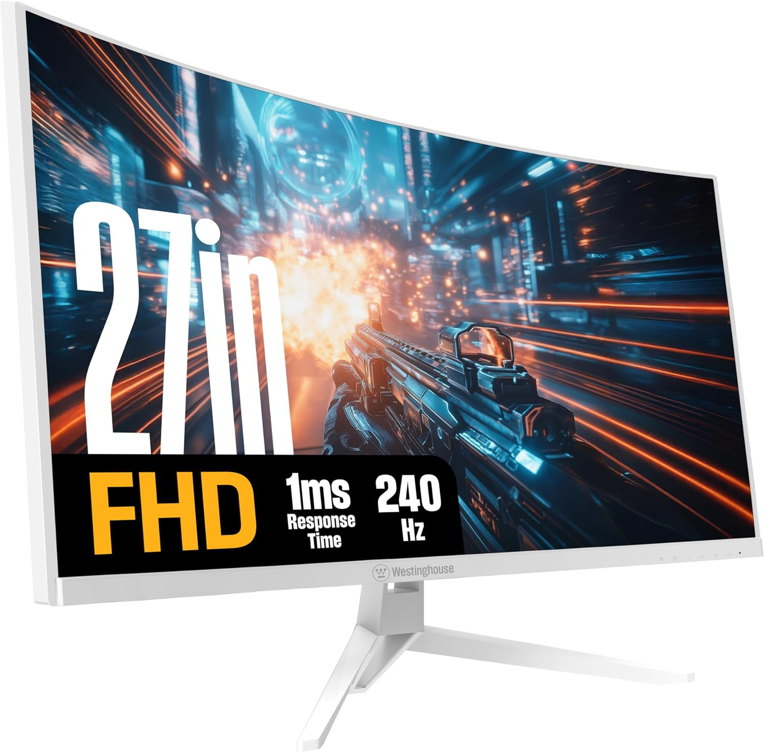 Westinghouse 27 Inch Curved Gaming Monitor, 240Hz, 1Ms, 4000:1 Contrast Ratio, 1