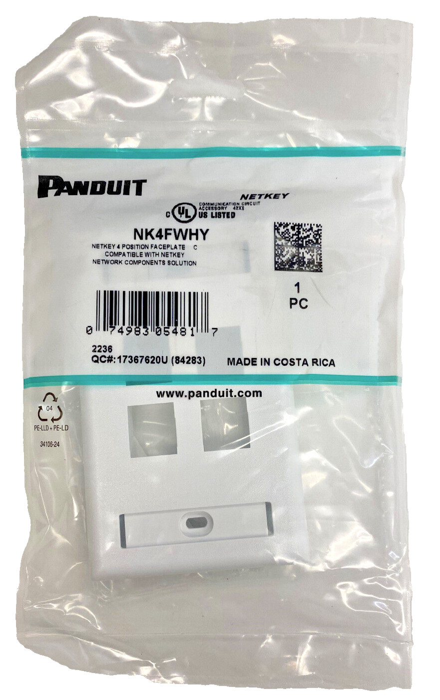 PANDUIT NK4FWHY NETKEY 4 POSITION FACEPLATE NETWORK COMMUNICATION CIRCUIT